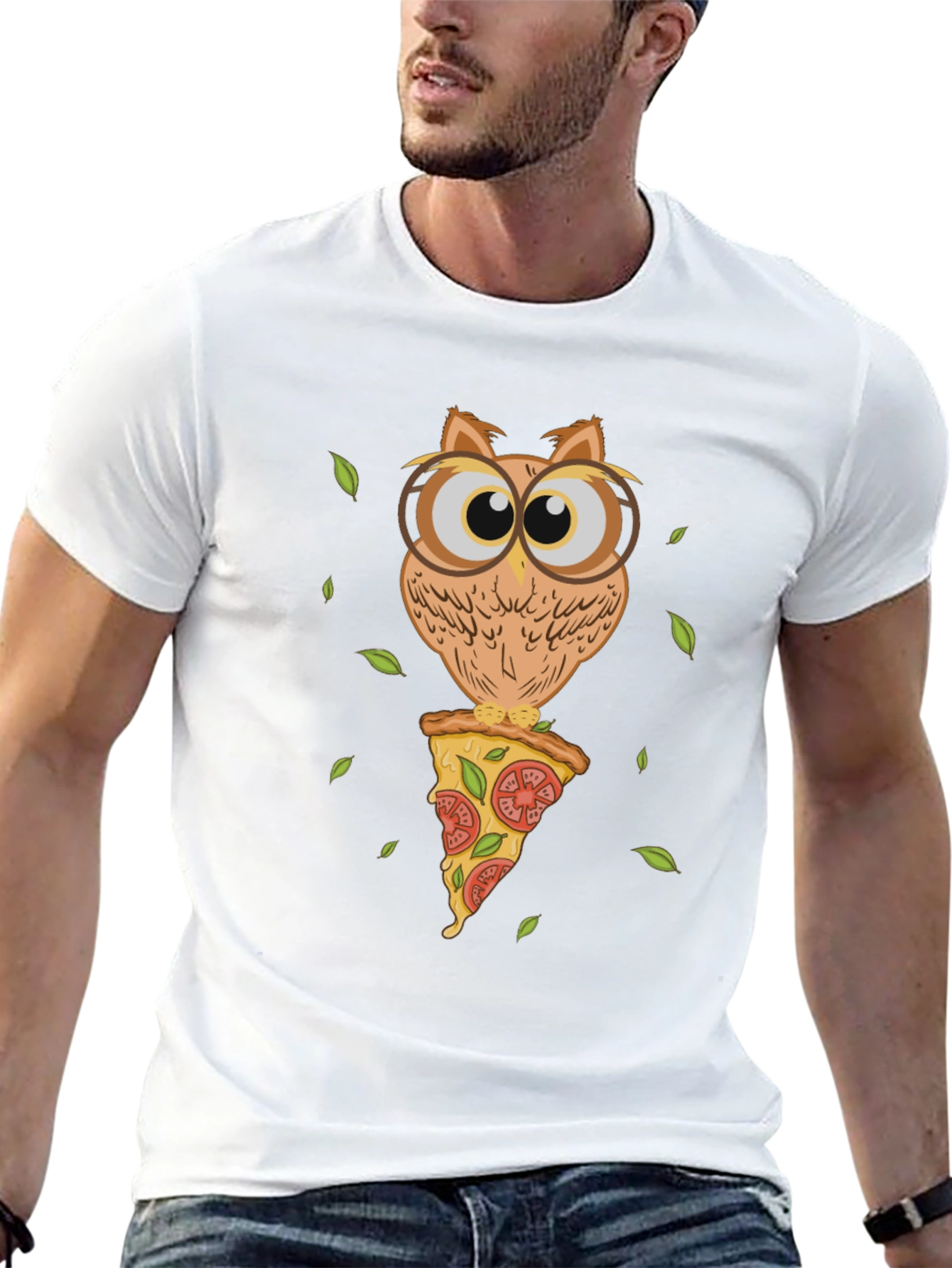 Black Owl Pizza Slice T-Shirt - Unique Graphic Tee view 13