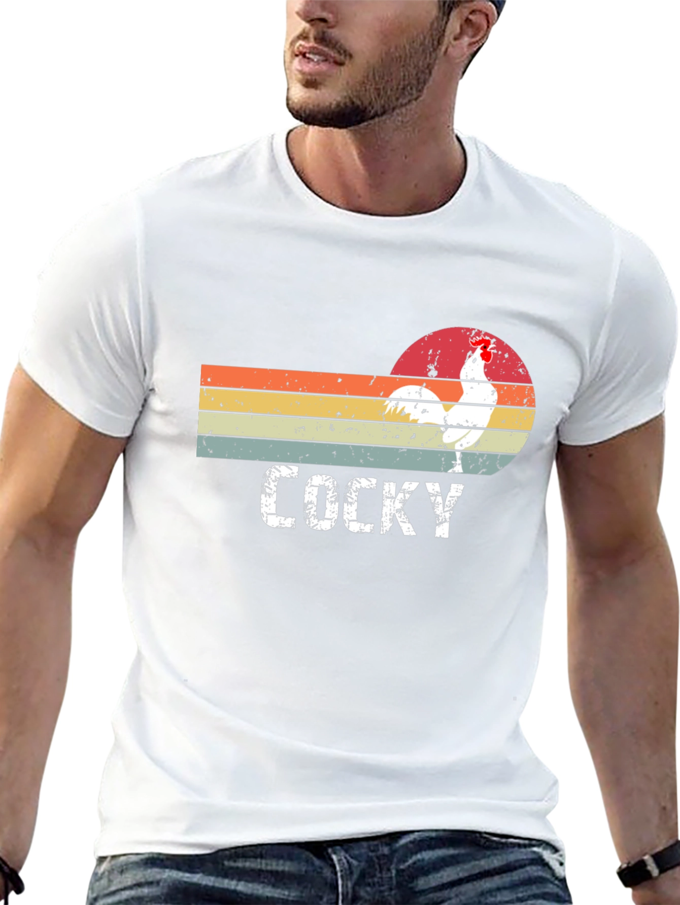 Black Vintage "Cocky" Rooster Graphic T-Shirt view 13