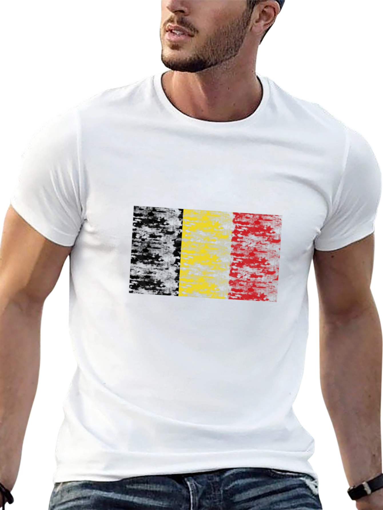 Black Belgium Flag Distressed T-Shirt Black view 13