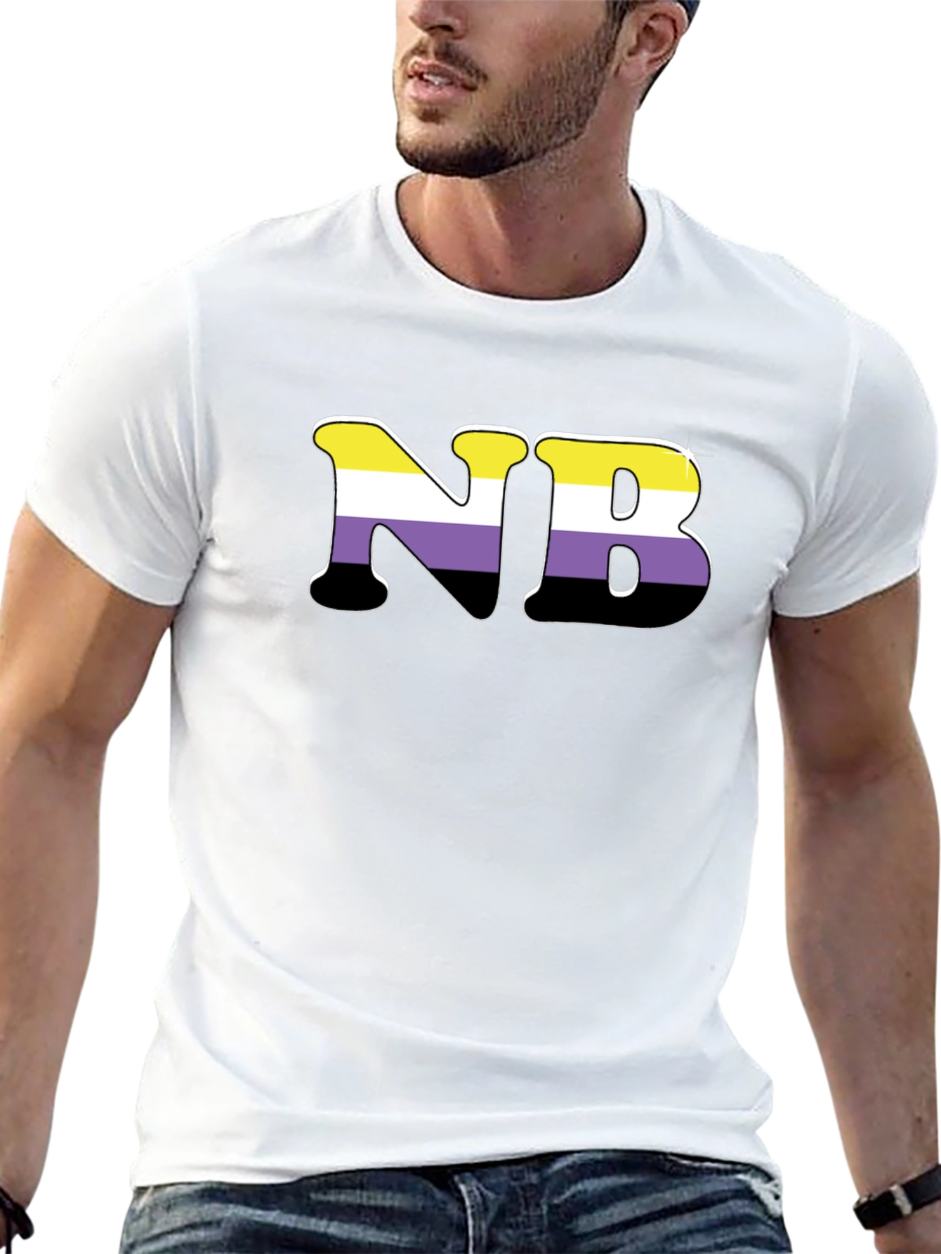 Black Nonbinary Pride T-Shirt - NB Initial Tee view 13