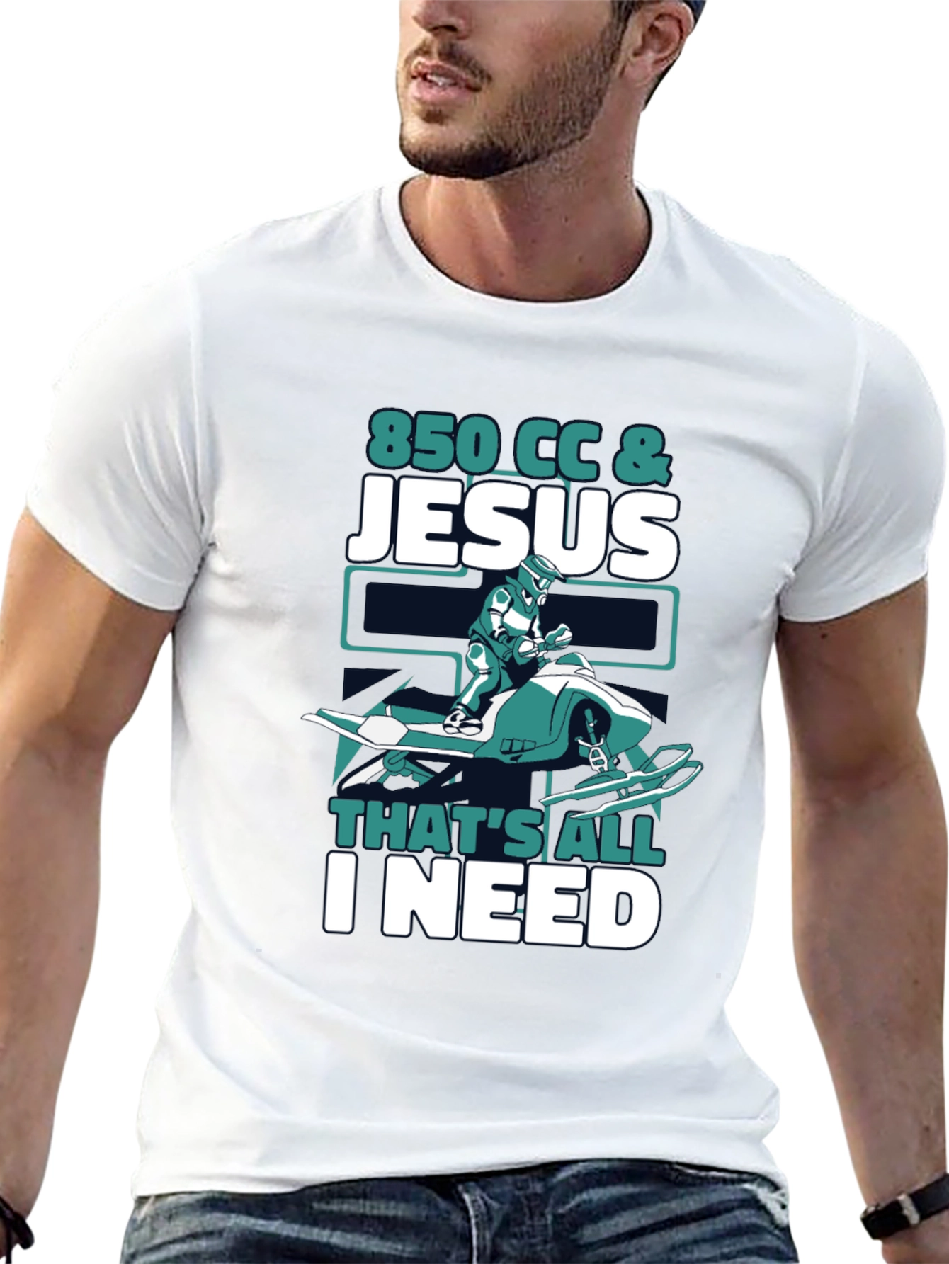 Black 850 CC & Jesus T-Shirt - Snowmobile Graphic Tee view 13