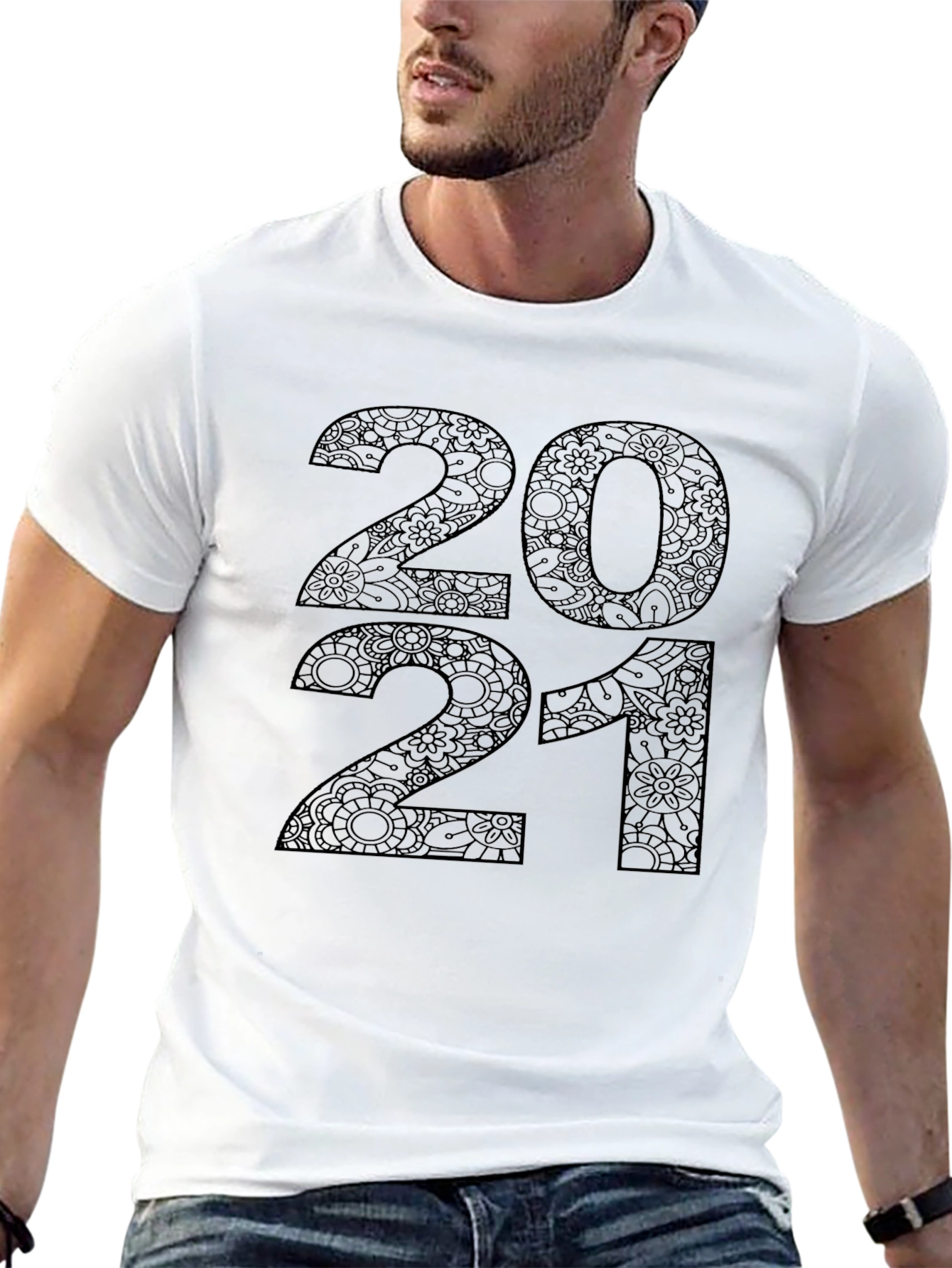 Black 2021 Floral Pattern Black T-Shirt view 13