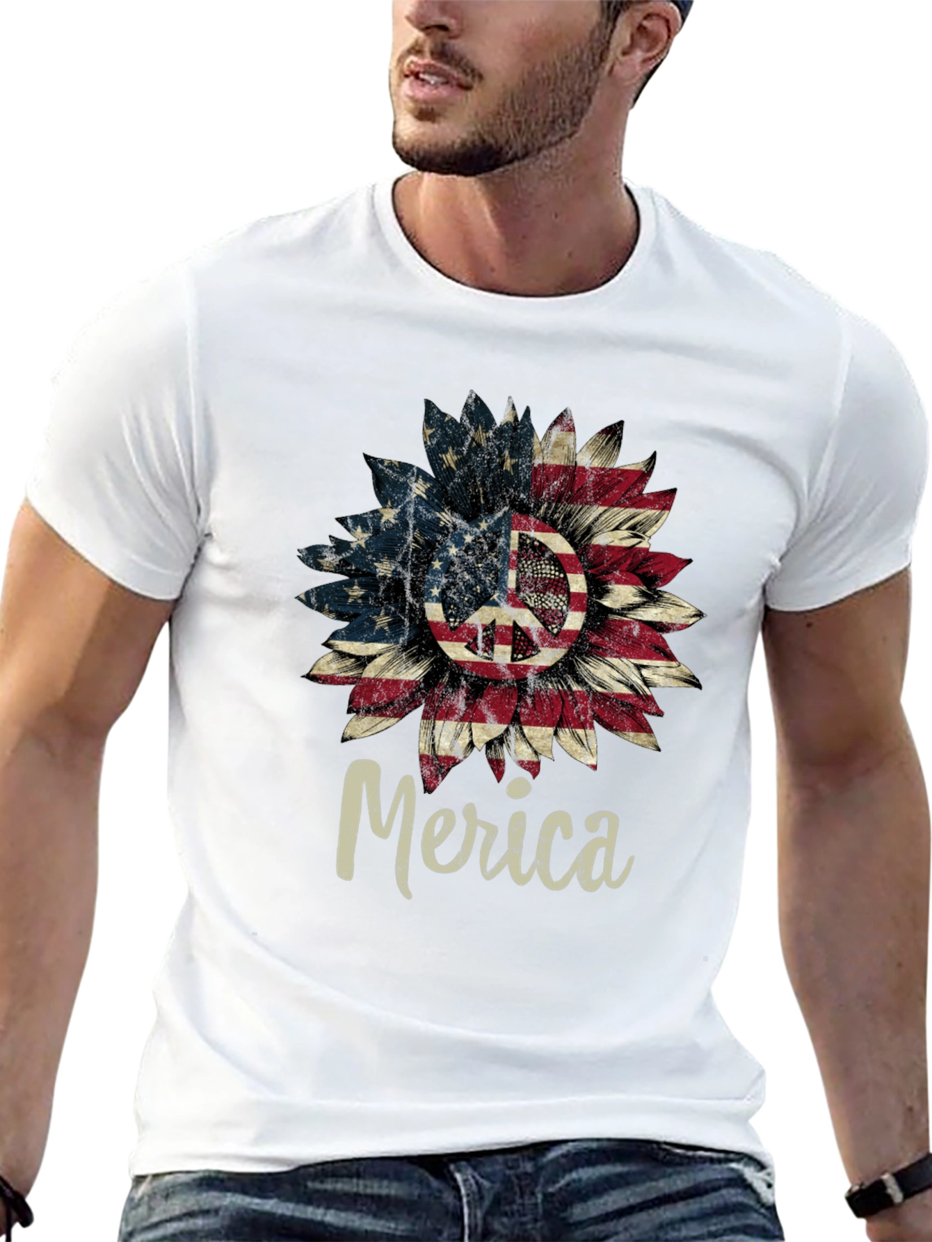 Black Patriotic Peace Sign Sunflower T-Shirt view 13