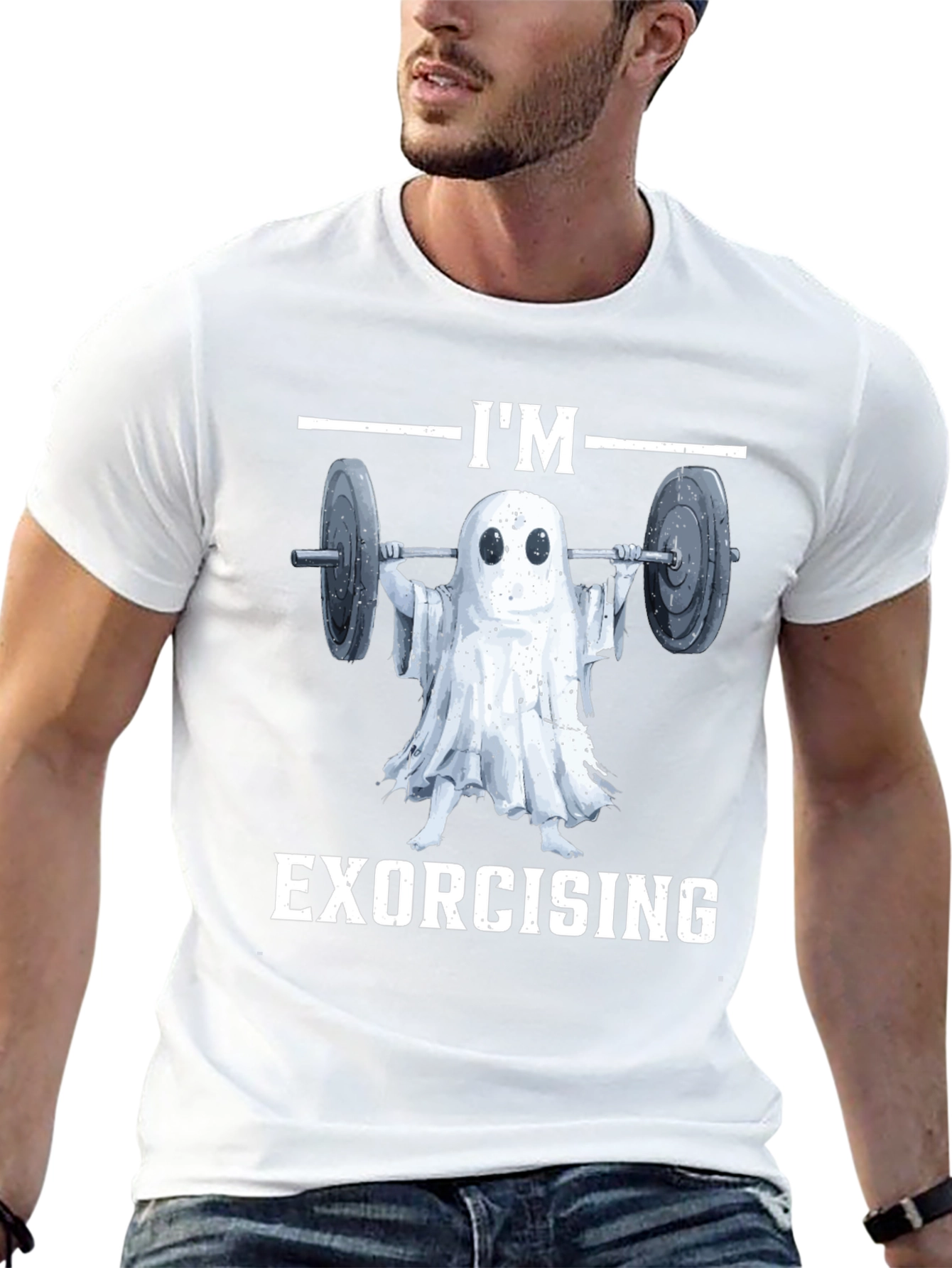 Black Funny Ghost Exorcising Workout T-Shirt view 13