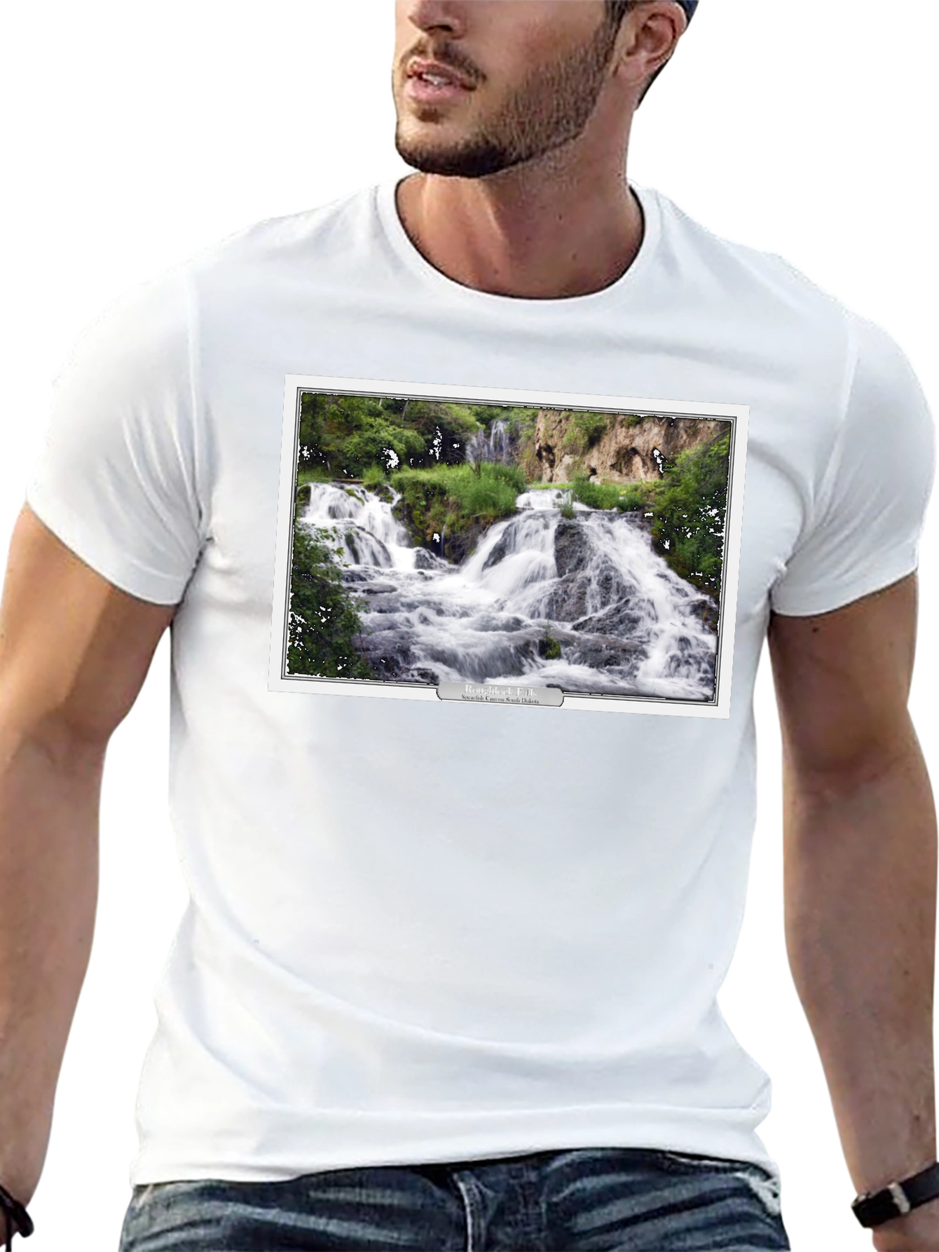 Black Black T-Shirt with Waterfall Graphic view 13