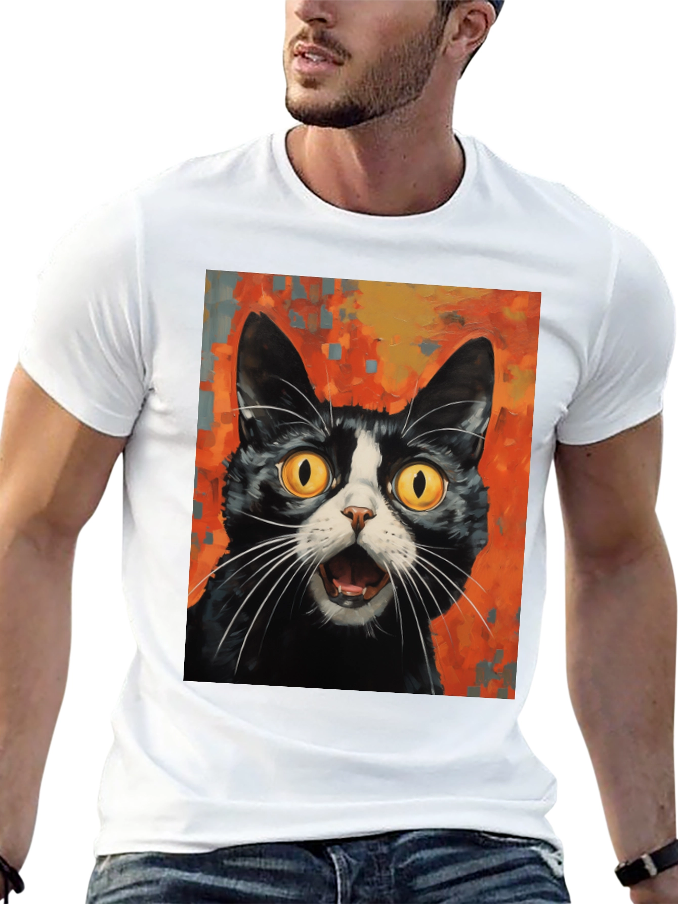Black Shocked Cat Graphic Tee - Black Cotton T-Shirt view 13