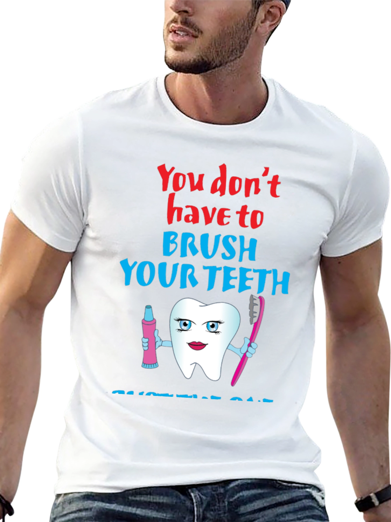 Black Funny Dental Humor T-Shirt - Brush Your Teeth Cartoon view 13