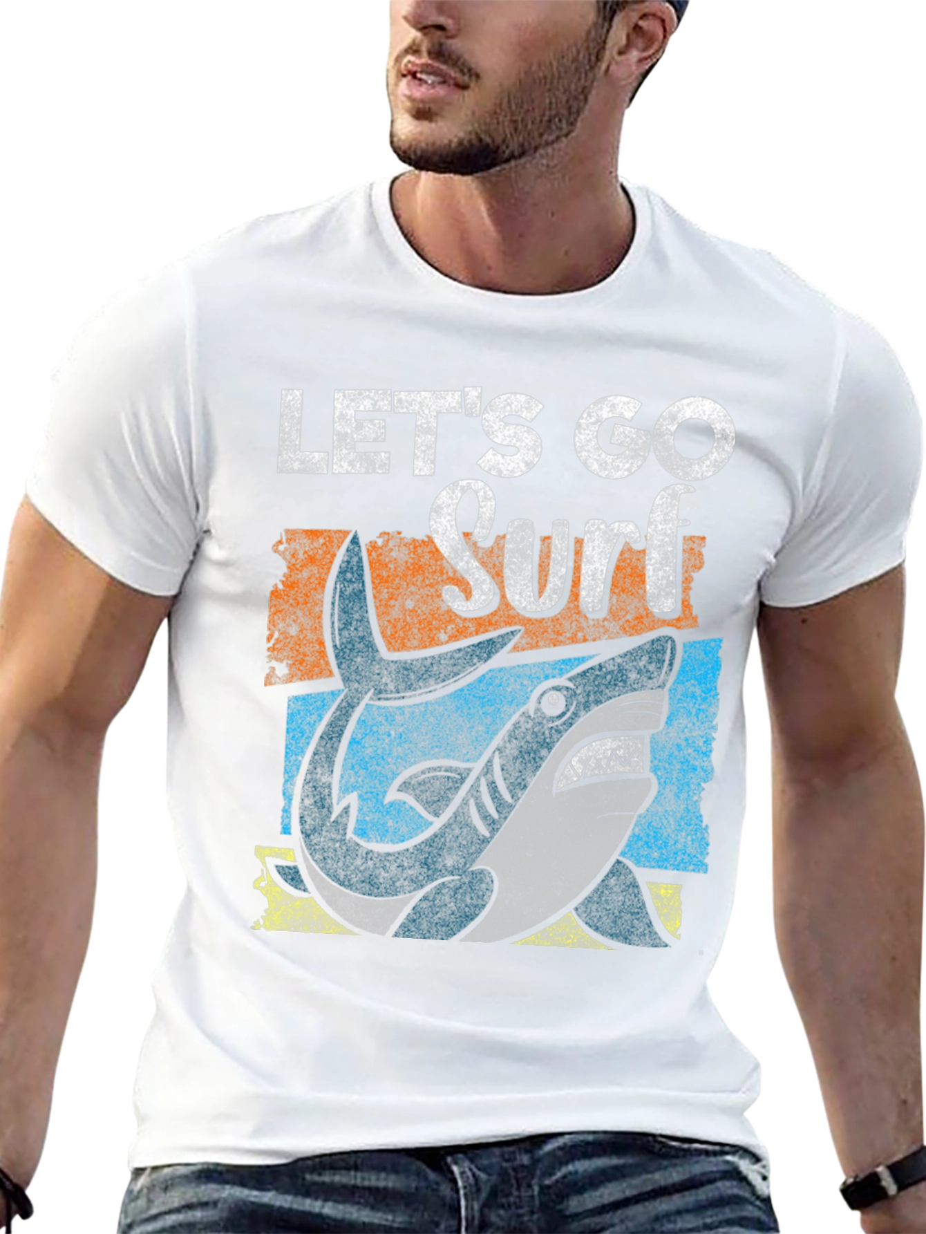 Black Let's Go Surf Shark Graphic Tee - Black view 13