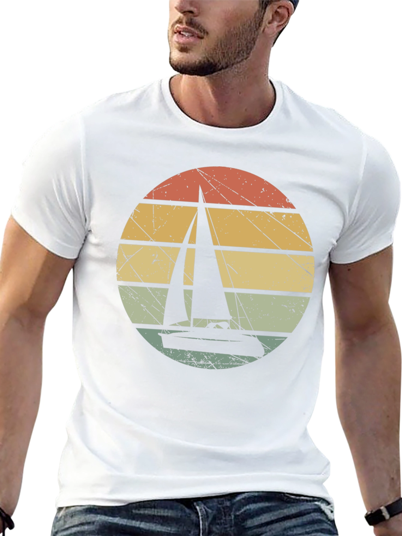 Black Vintage Sunset Sailboat Graphic T-Shirt view 13