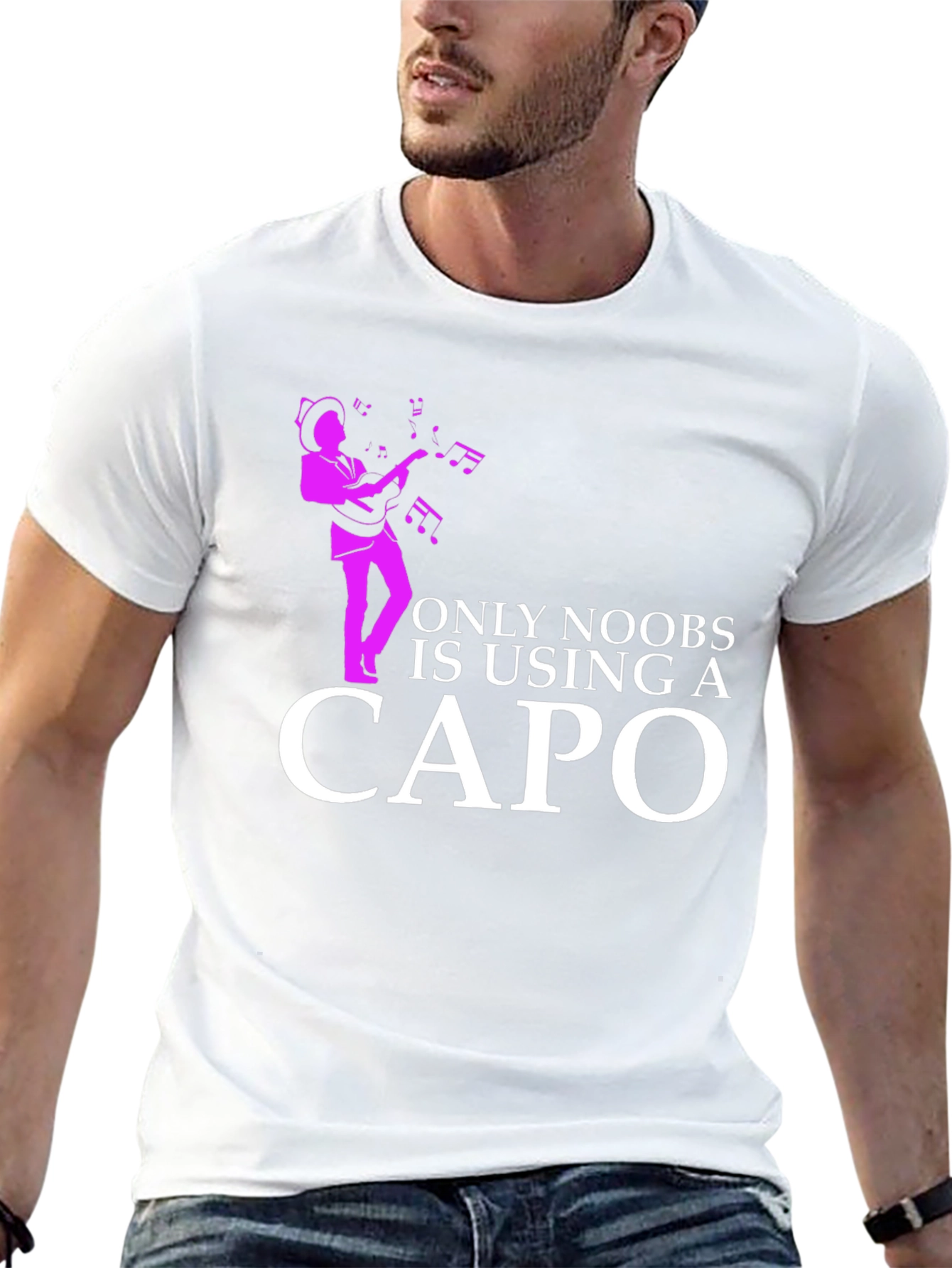 Black Funny Musician T-Shirt - Only Noobs Use A Capo view 13
