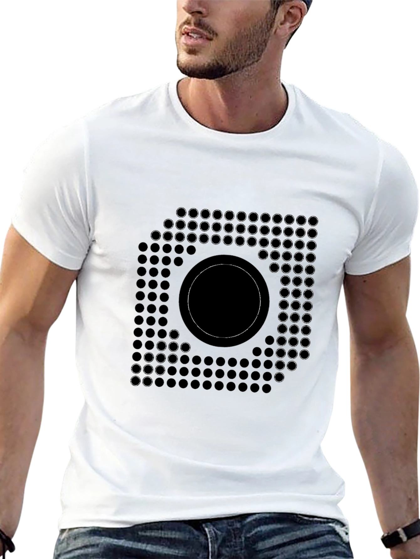 Black Modern Geometric Circle Design Black T-Shirt view 13