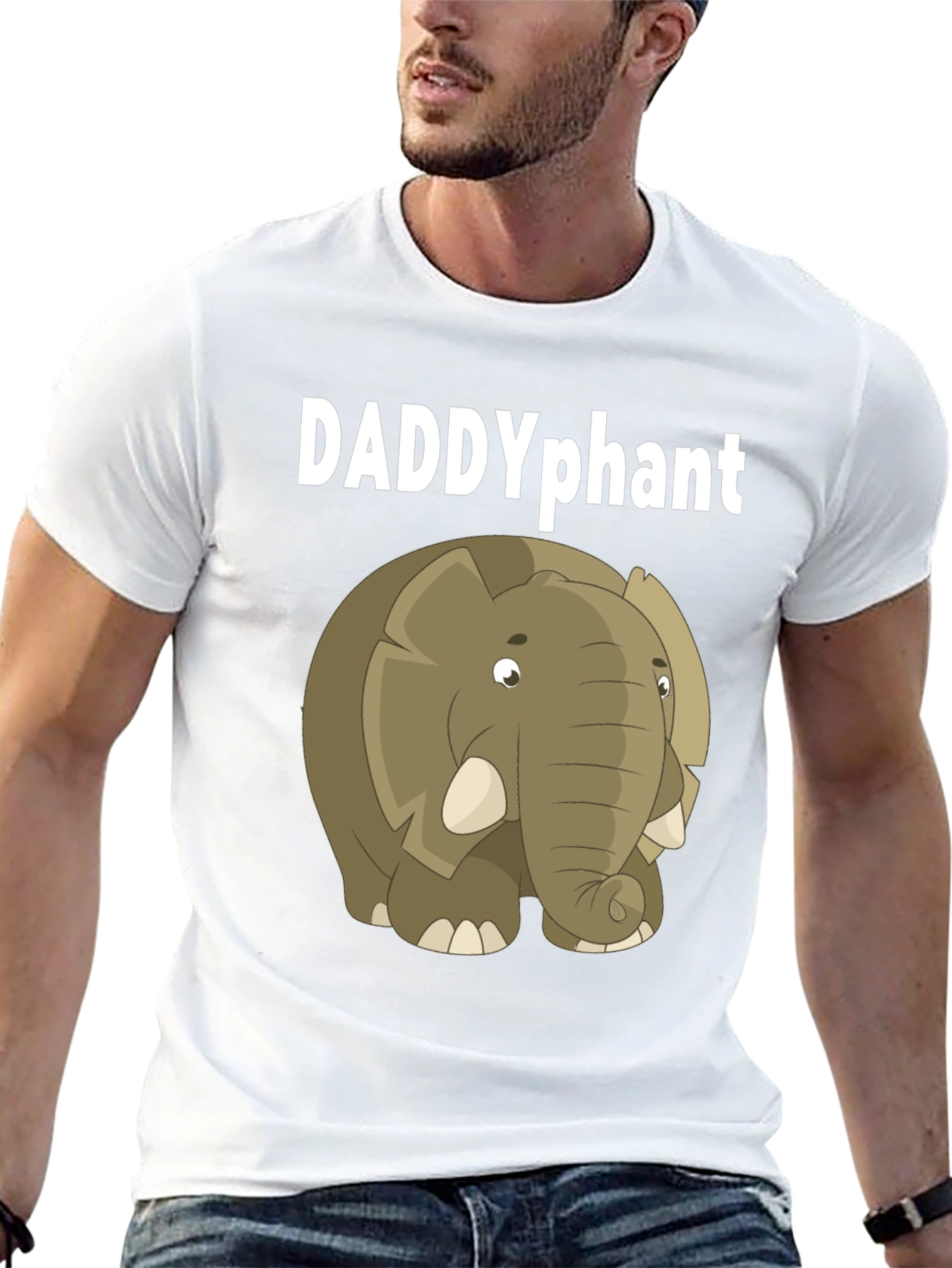 Black DADDYphant Elephant Cartoon Black T-Shirt view 13