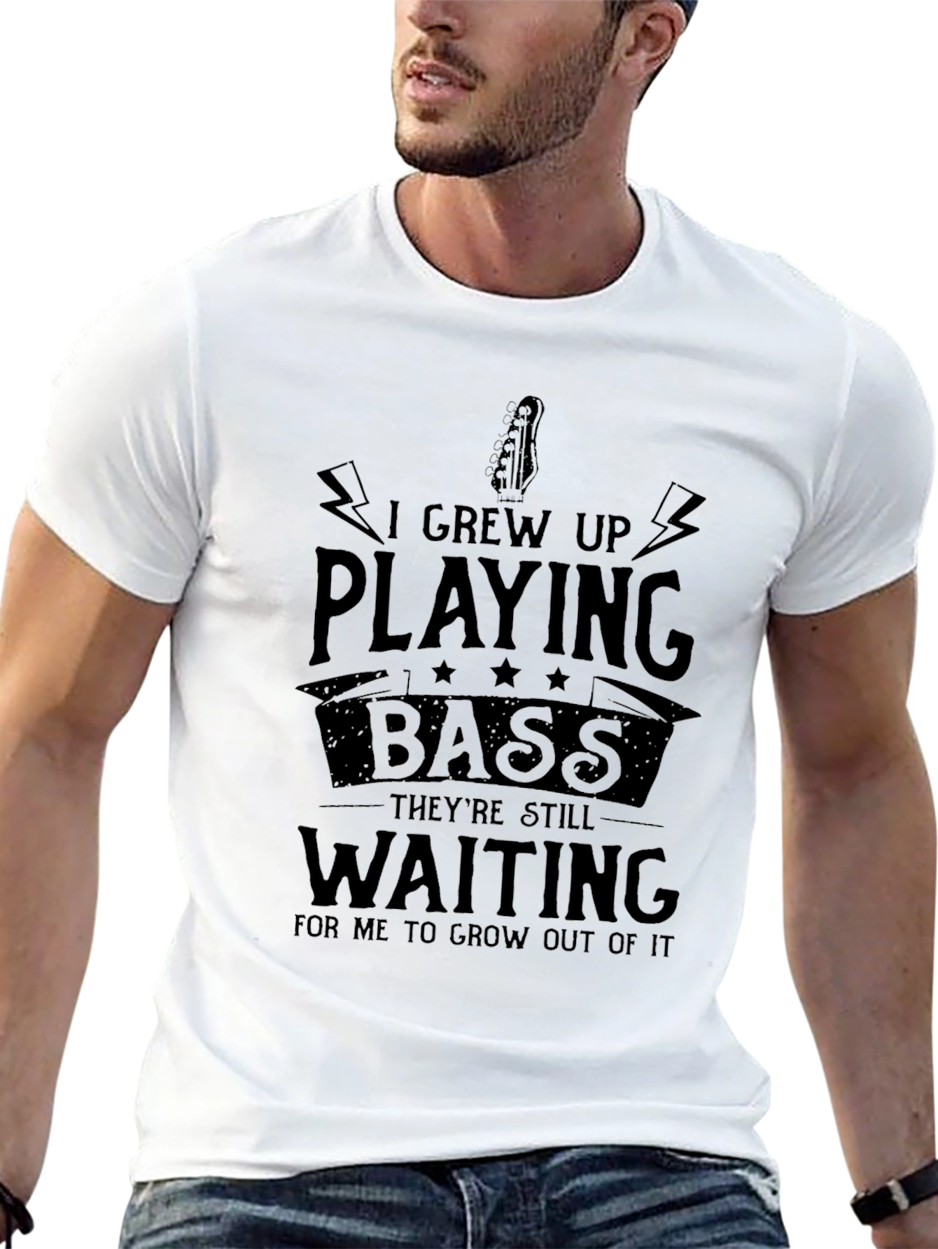Black Bass Guitar Player T-Shirt: I Grew Up Playing Bass view 13