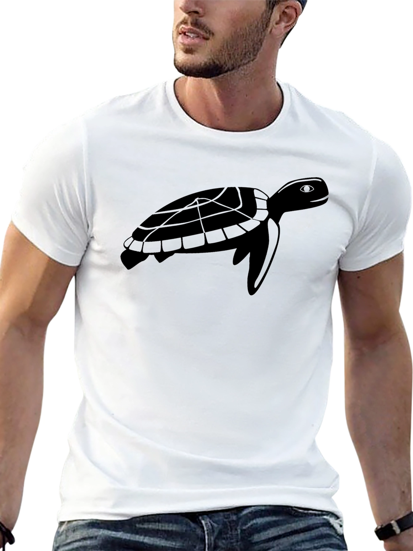 Black Sea Turtle Graphic Tee - Black Cotton T-Shirt view 13