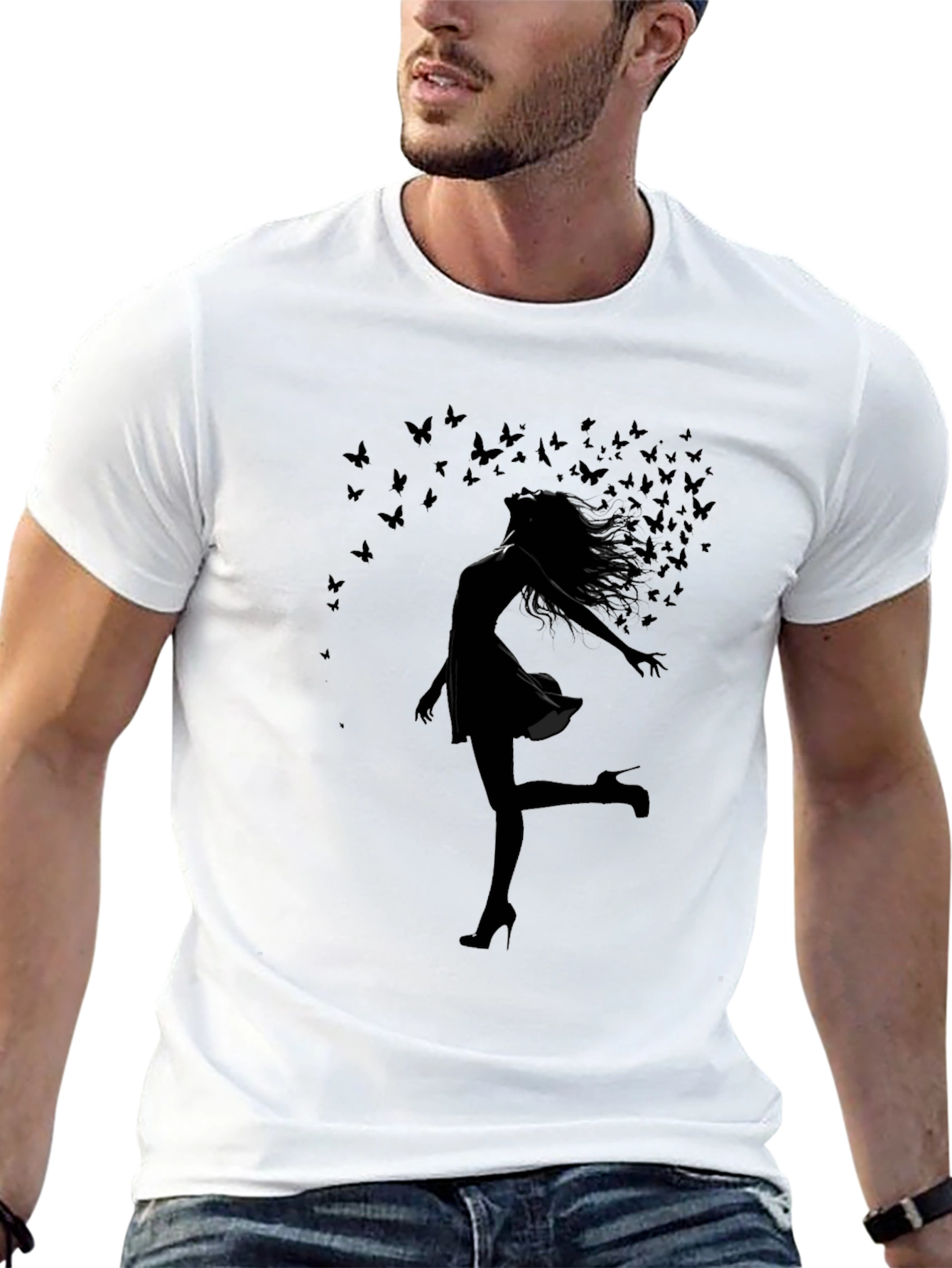 Black Silhouette Butterfly Woman Black T-Shirt view 13