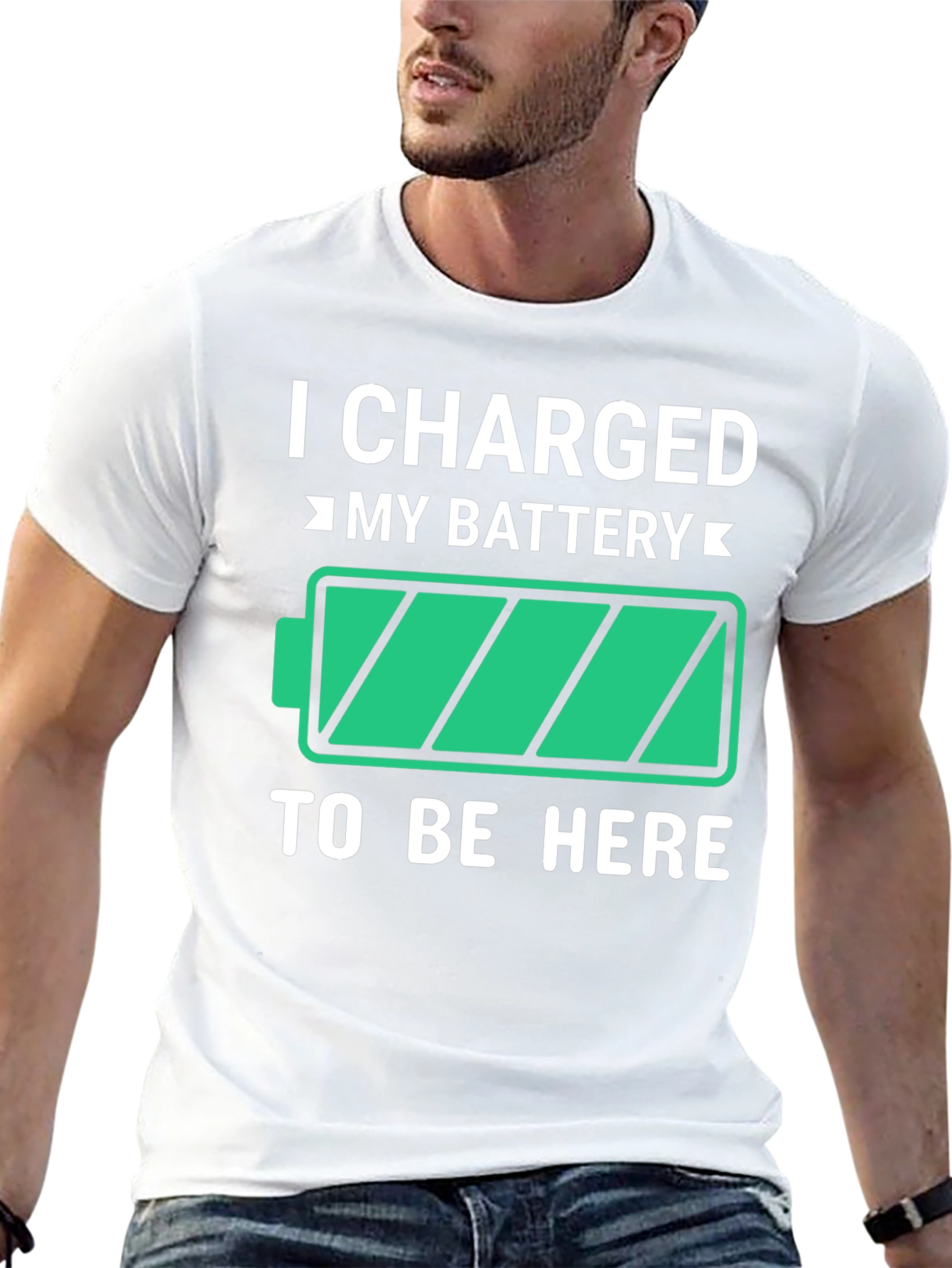 Black I Charged My Battery Funny T-Shirt view 13