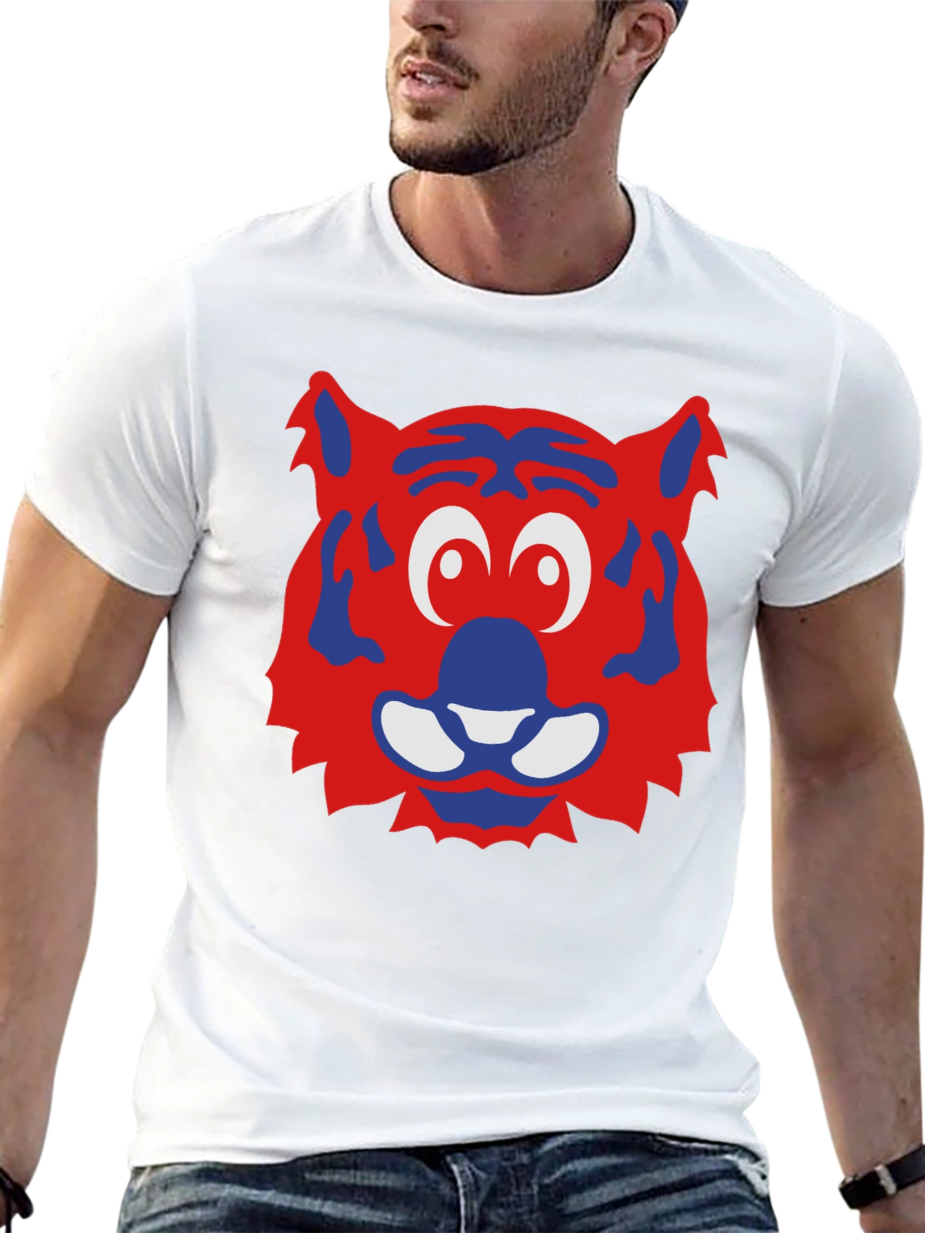 Black Fun Cartoon Tiger Face Graphic Tee - Black view 13