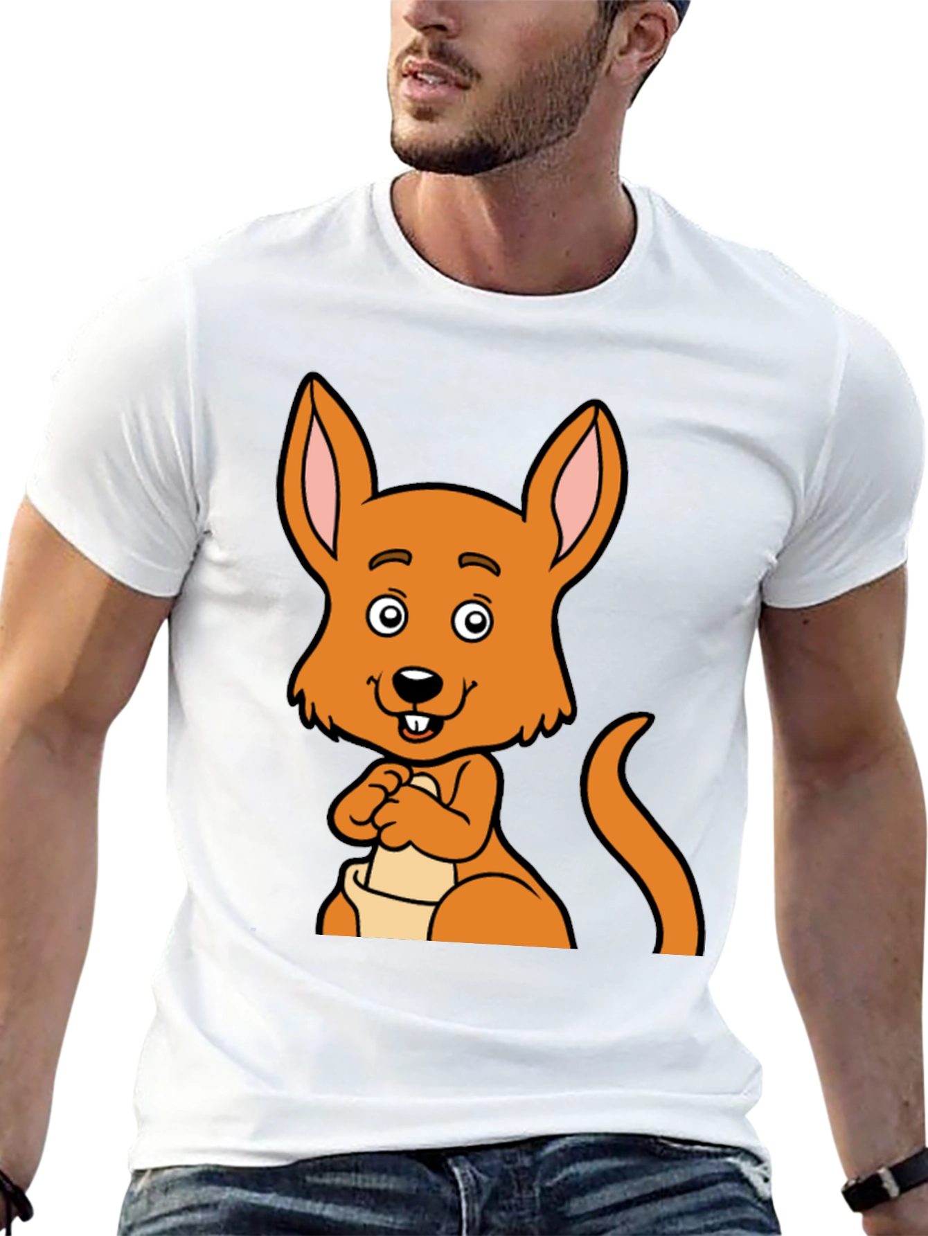 Black Cartoon Kangaroo Graphic Tee - Black Unisex T-Shirt view 13