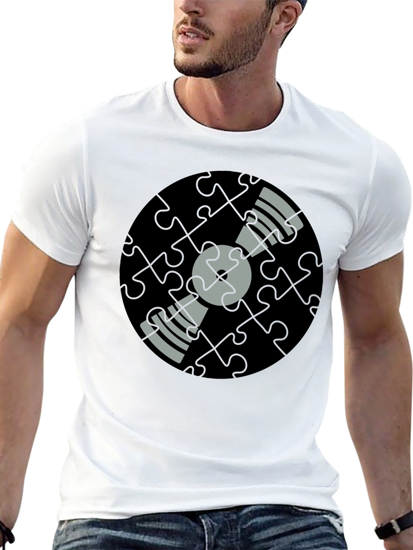 Black Puzzle Piece Vinyl Record Graphic Tee - Black view 13