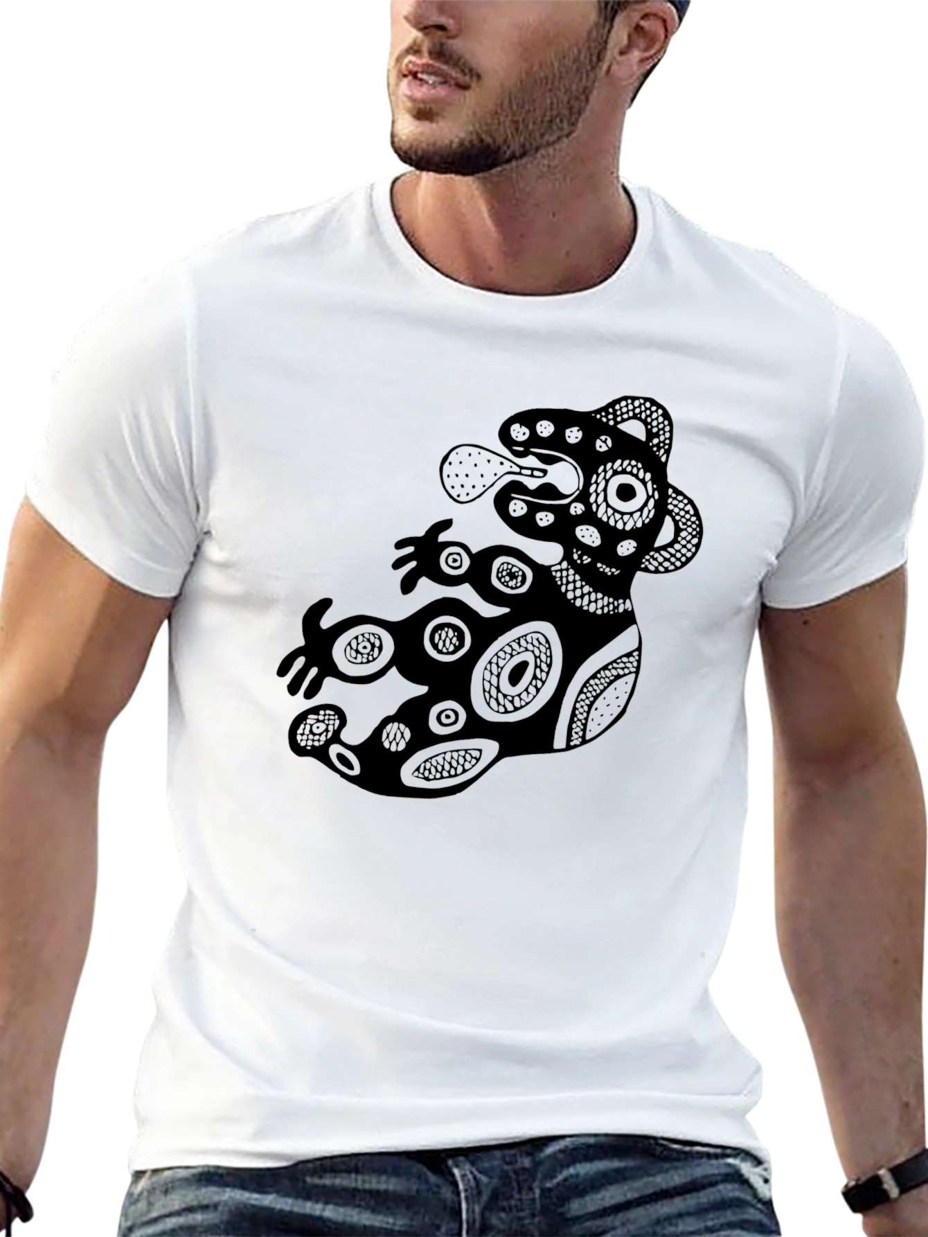 Black Tribal Print Black Graphic Tee view 13