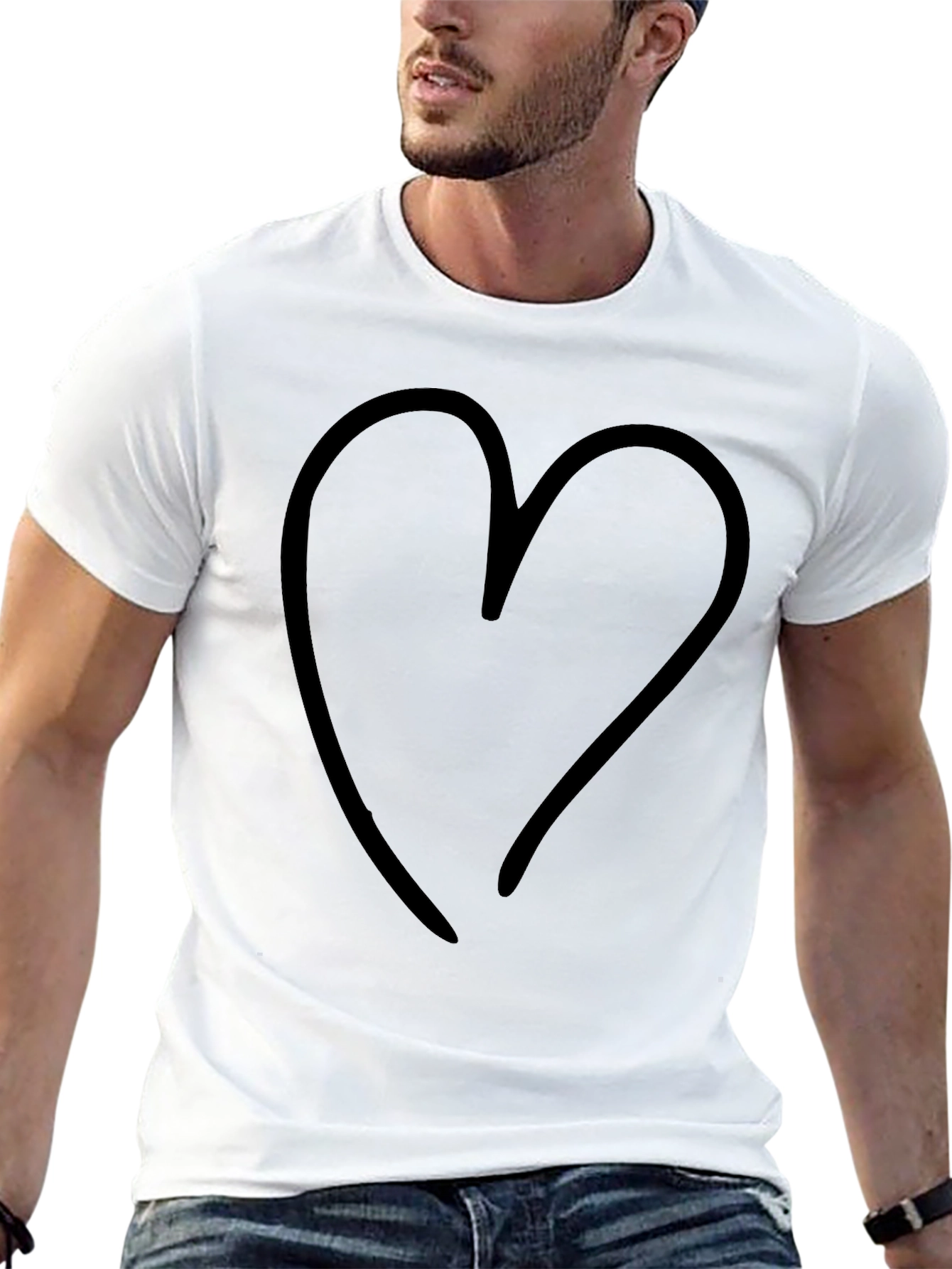 Black Minimalist Heart Graphic T-Shirt - Solid Black view 13