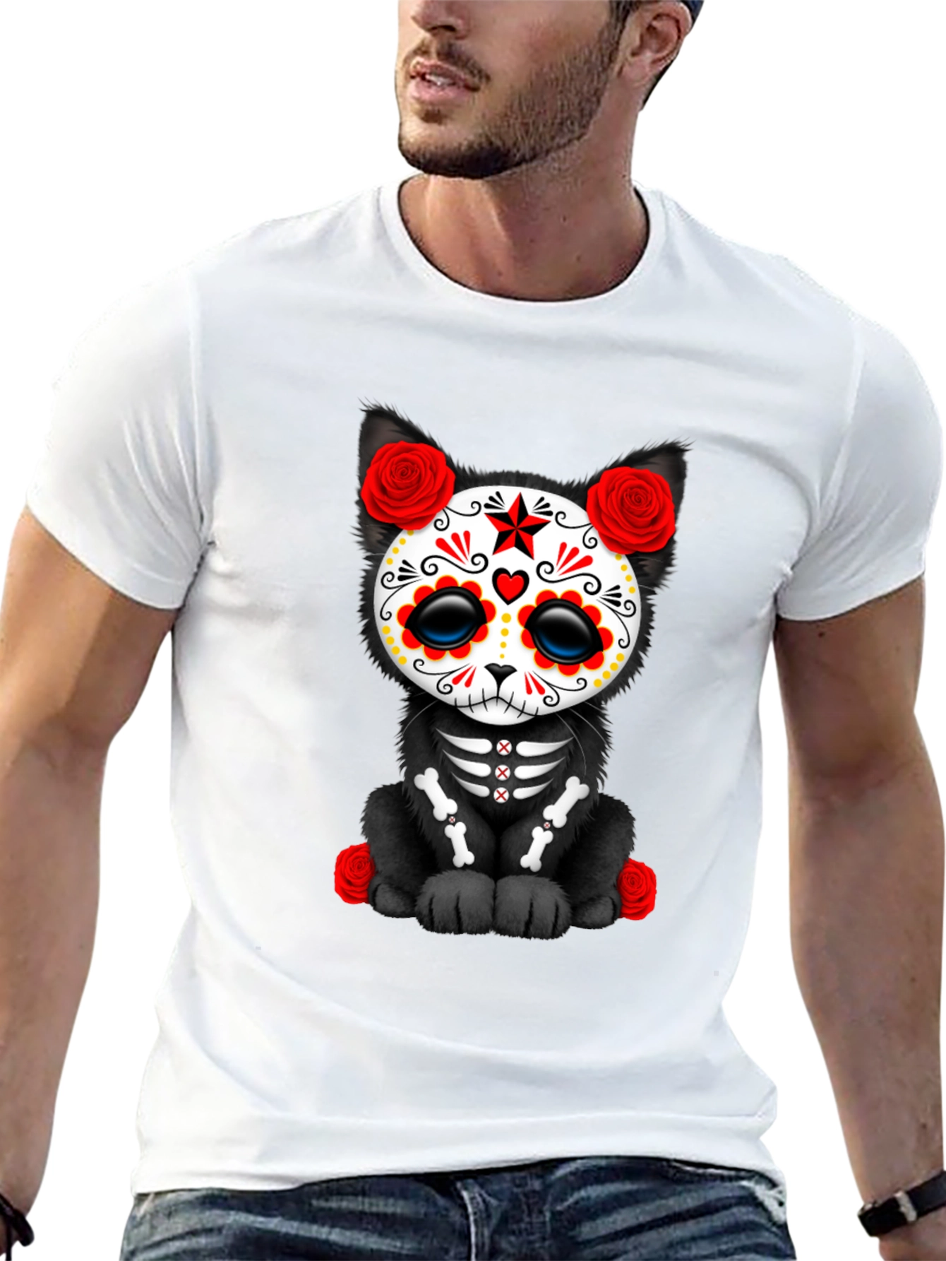 Black Sugar Skull Cat T-Shirt view 13