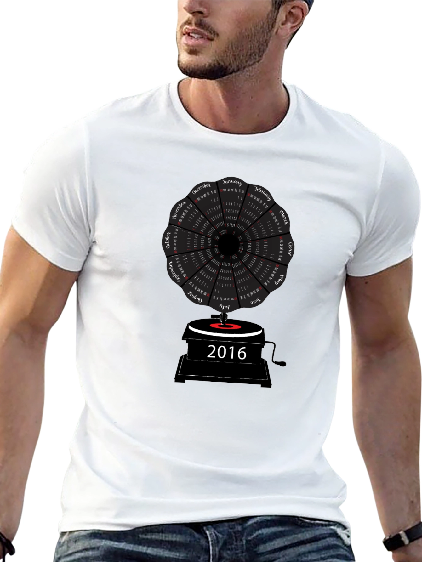 Black 2016 Calendar Turntable T-Shirt view 13