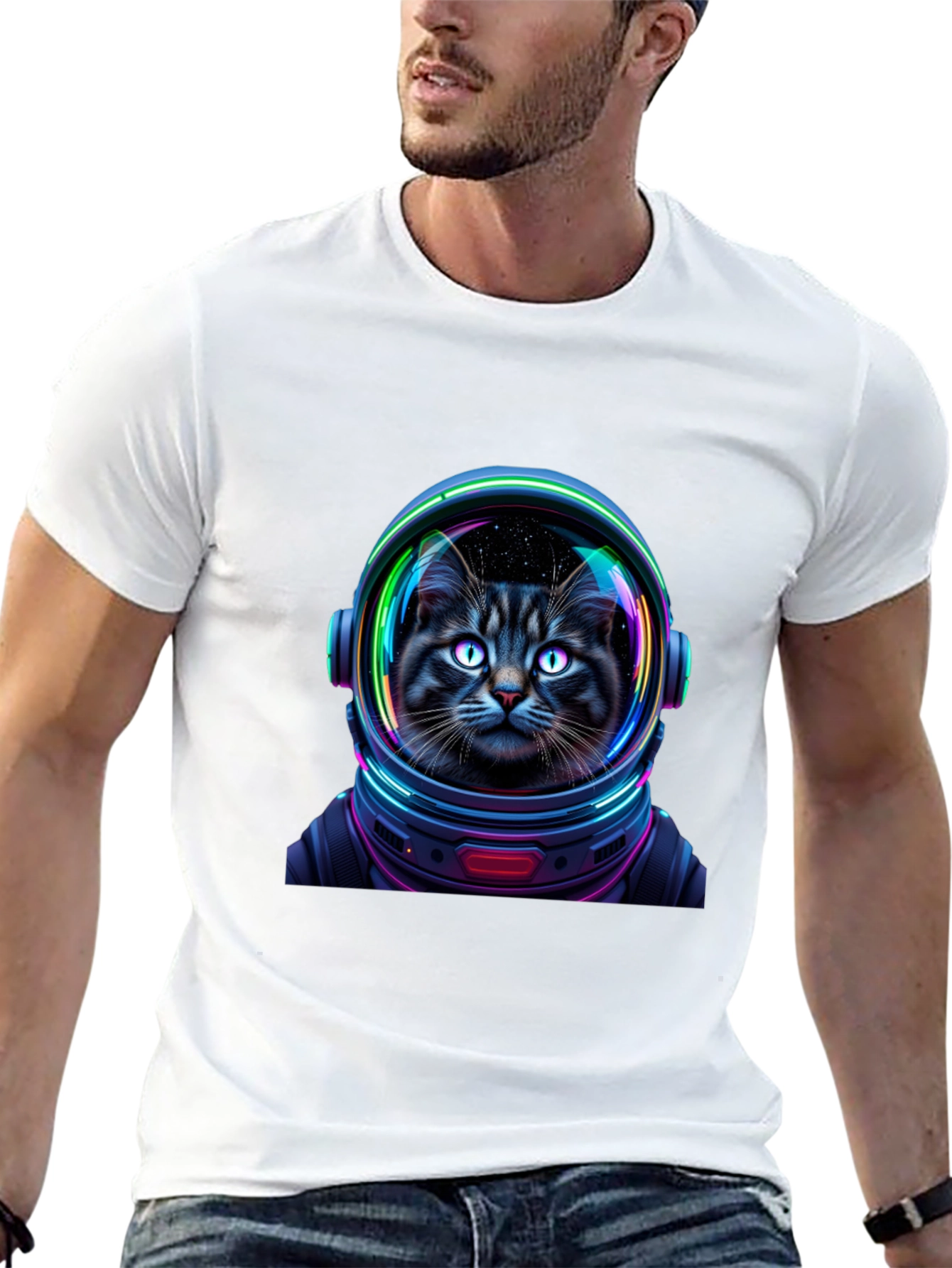 Black Cat Astronaut Graphic T-Shirt - Unisex Black Tee view 13
