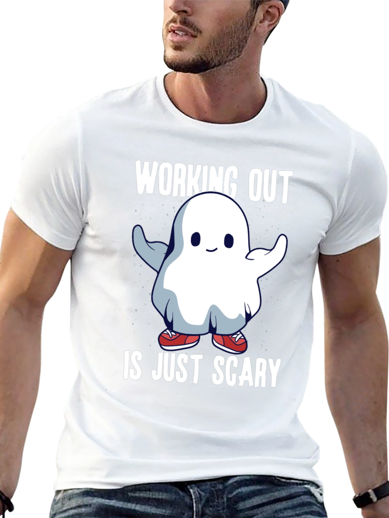 Black Workout Ghost T-Shirt - Scary Gym Humor Tee view 13
