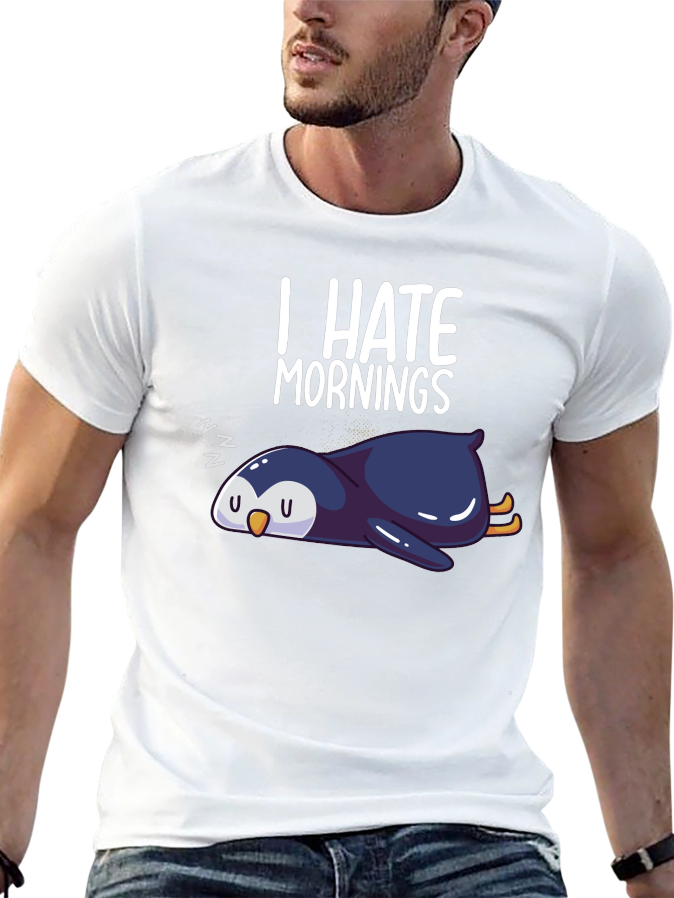 Black I Hate Mornings Penguin Graphic Tee - Black view 13