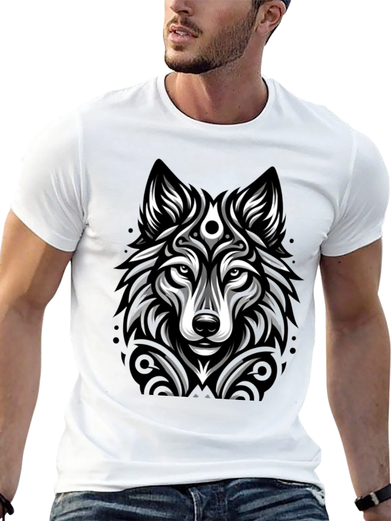 Black Wolf Graphic Print Black T-Shirt view 13
