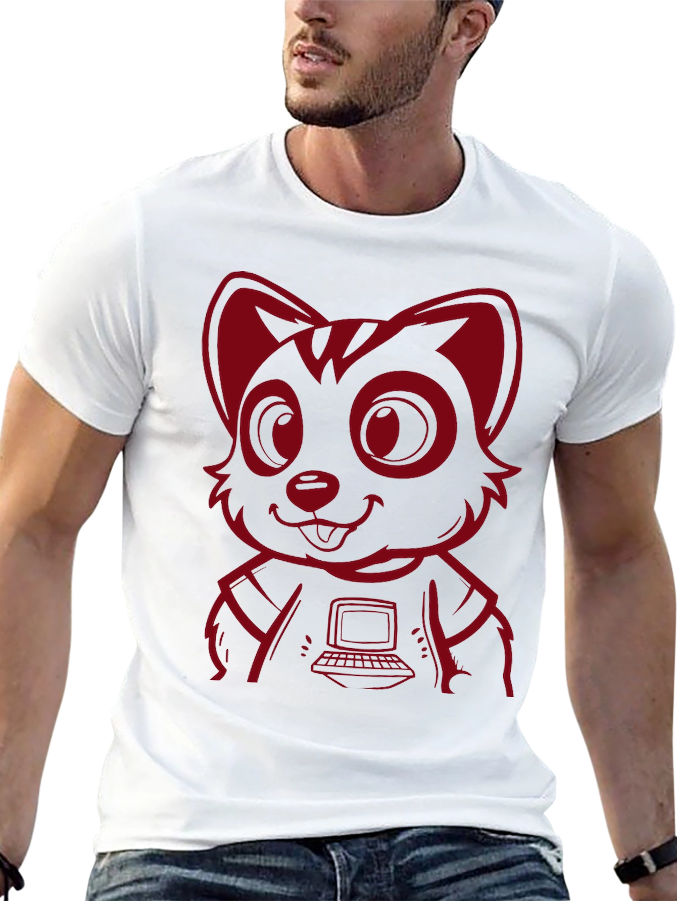 Black Red Raccoon Programmer T-Shirt - Cool Cartoon Design view 13