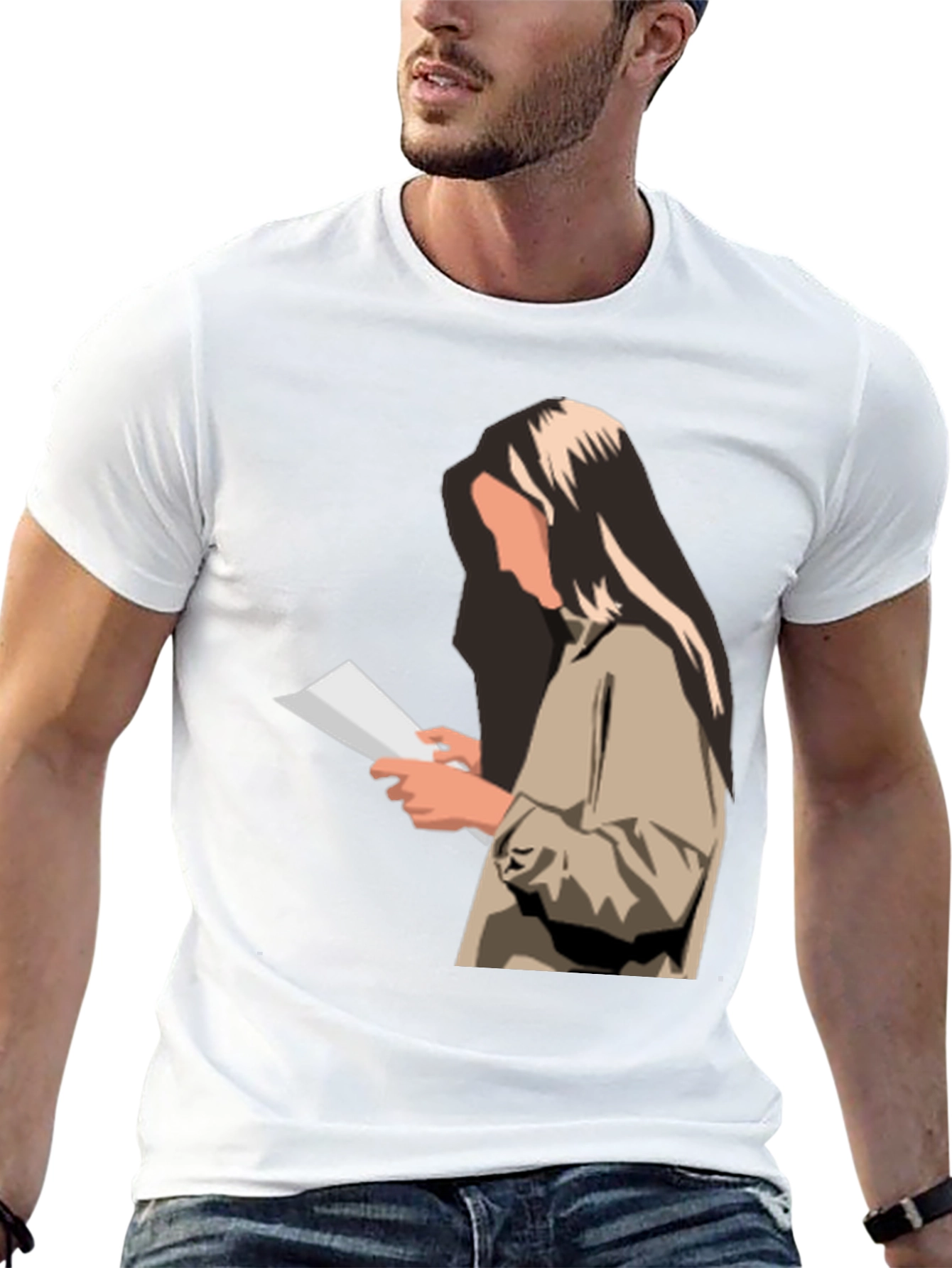 Black Stylish Graphic Print T-Shirt - Reading Woman Design view 13