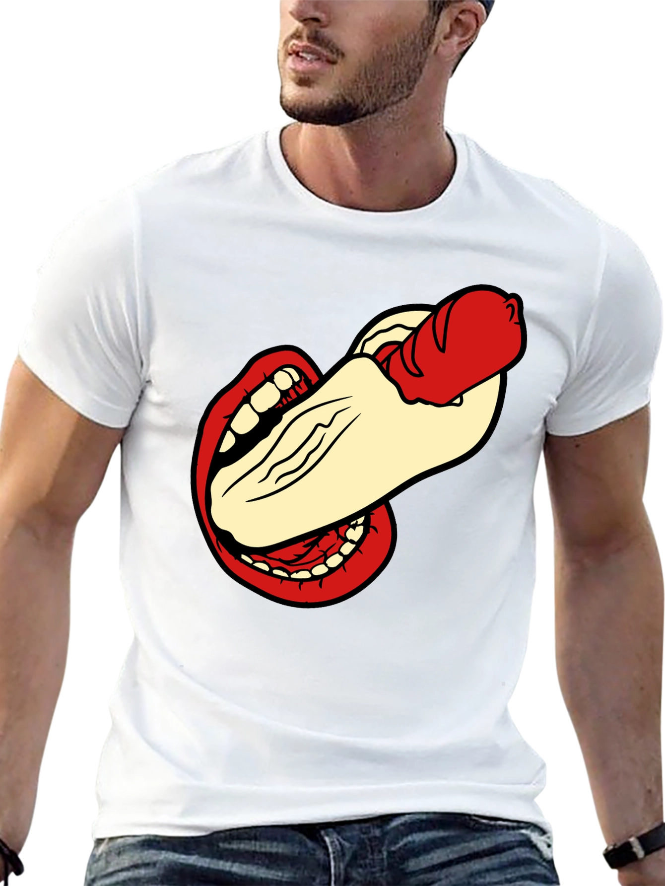 Black Humorous Hot Dog Bite Black T-Shirt view 13