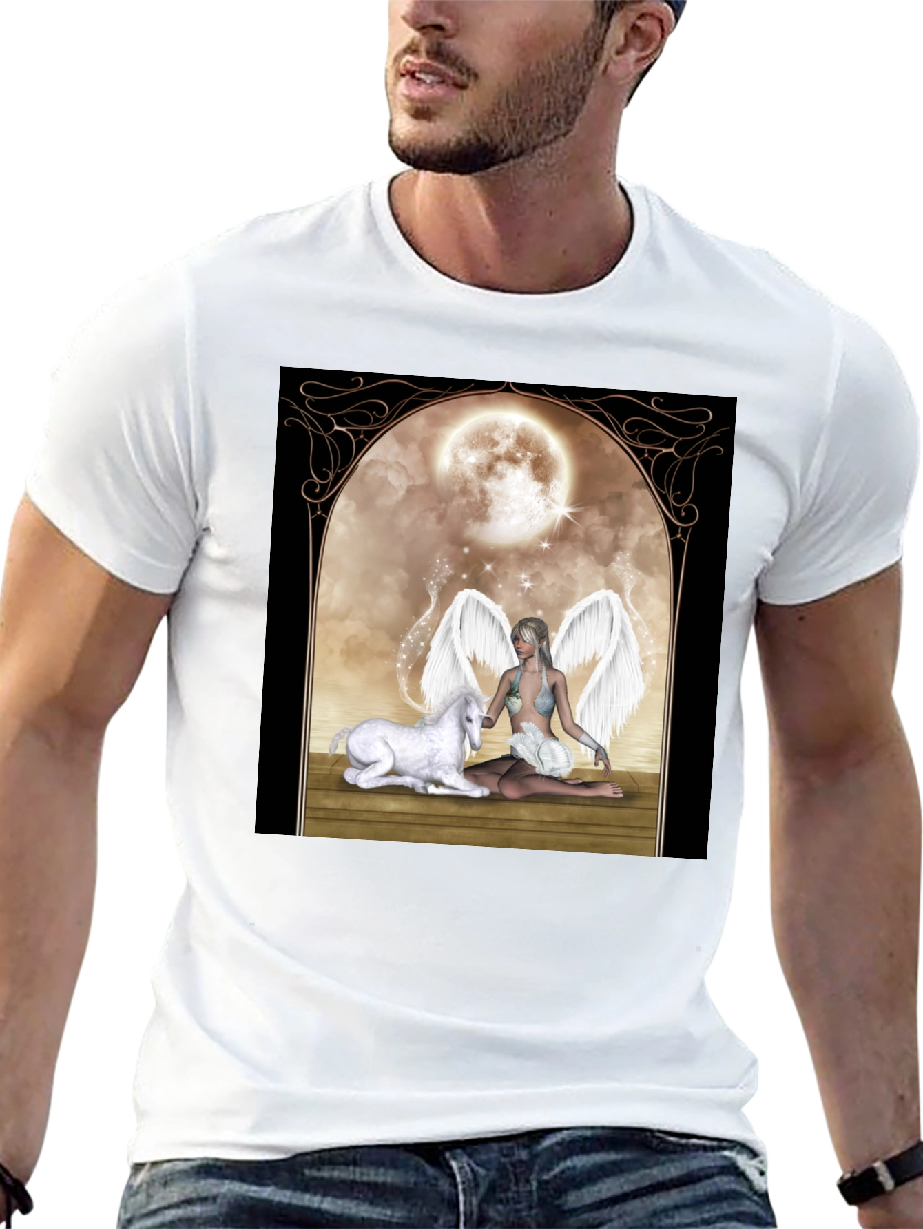 Black Fantasy Angel & Unicorn T-Shirt view 13