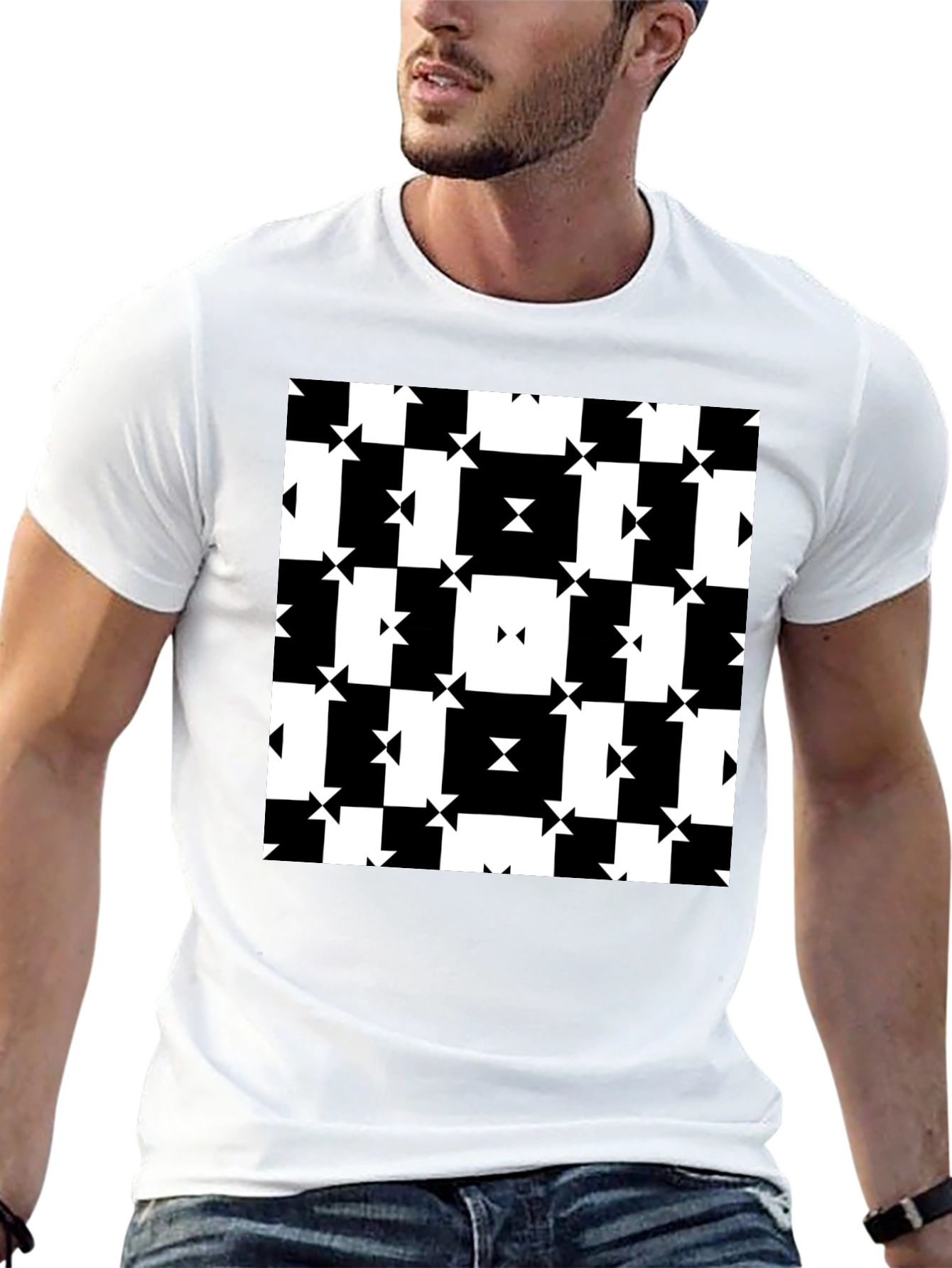 Black Geometric Pattern Tee - Modern Black & White Design view 13