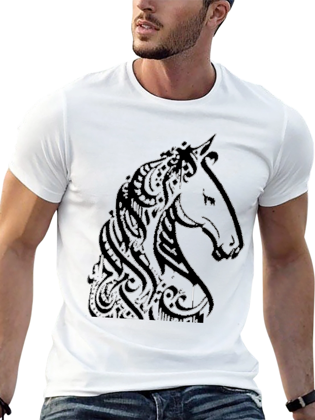 Black Abstract Horse Graphic Tee - Black view 13