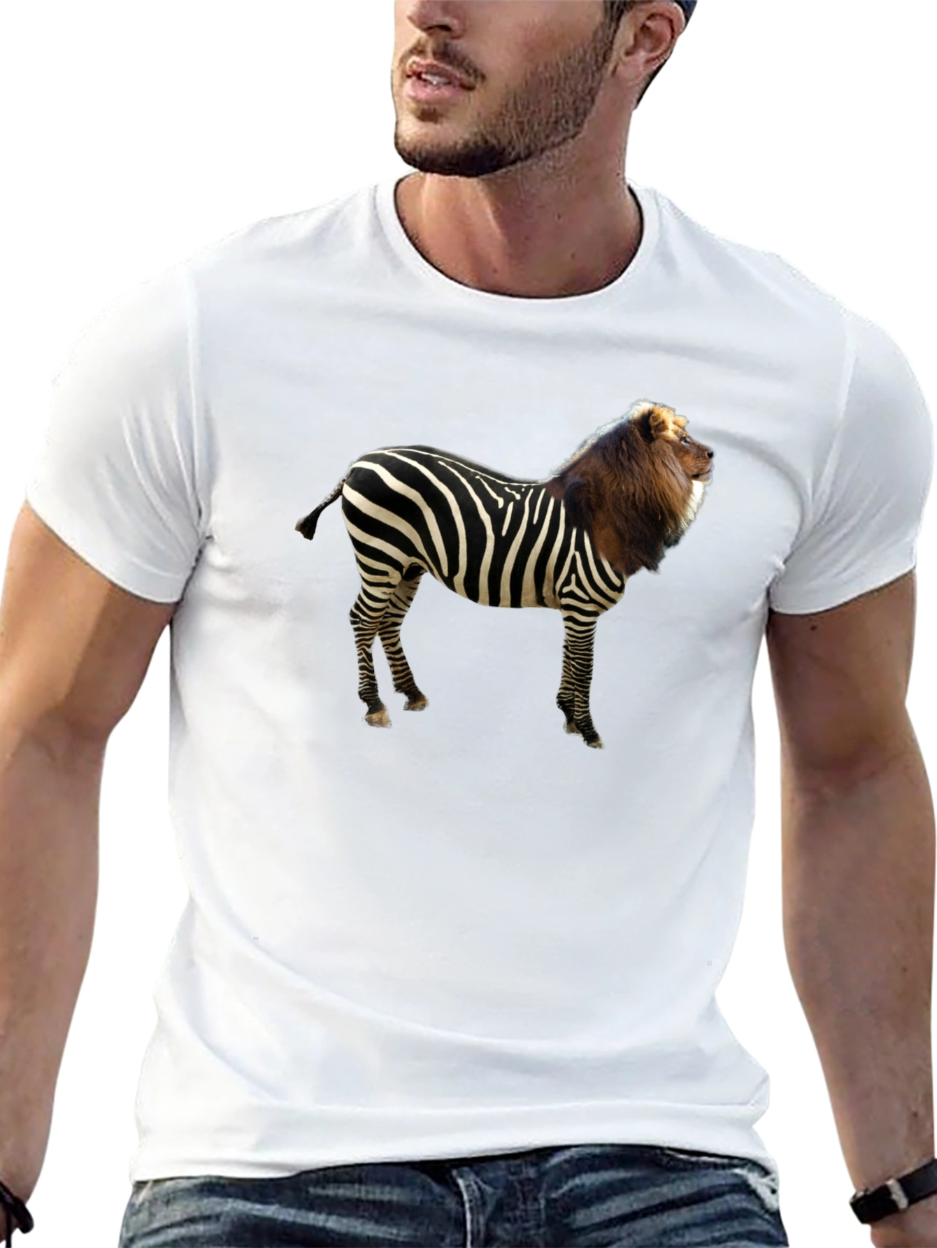 Black Zebra Lion Hybrid Graphic T-Shirt view 13