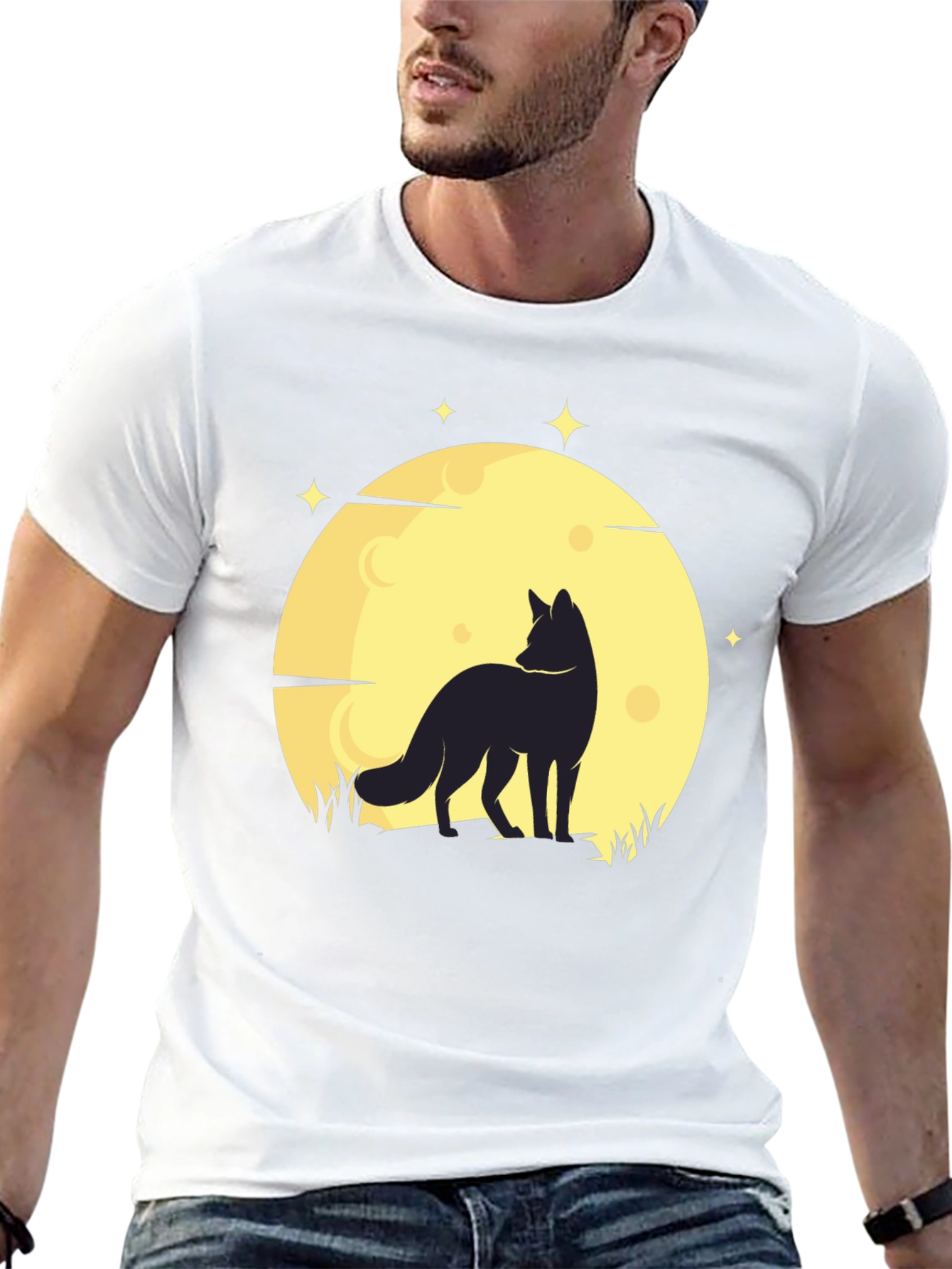Black Men's Black Fox & Moon Graphic T-Shirt view 13