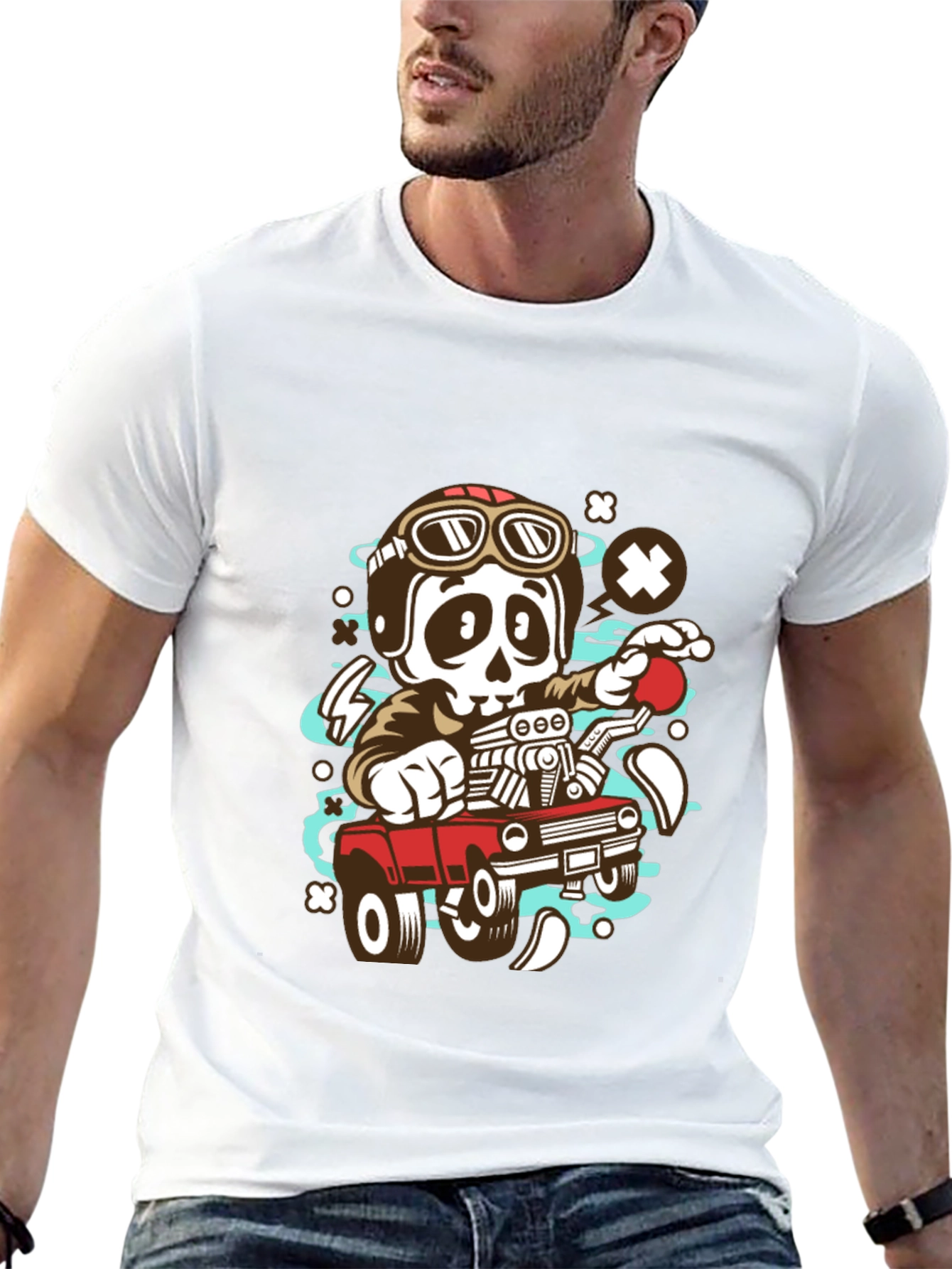 Black Cool Skeleton Driver Graphic T-Shirt view 13