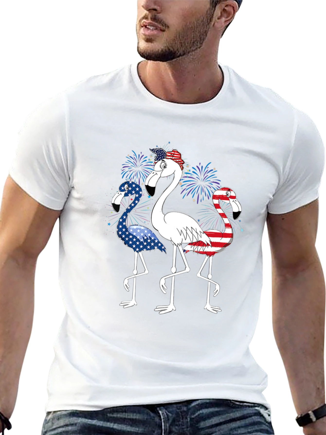 Black Patriotic Flamingo Graphic Tee - USA Flag Design view 13