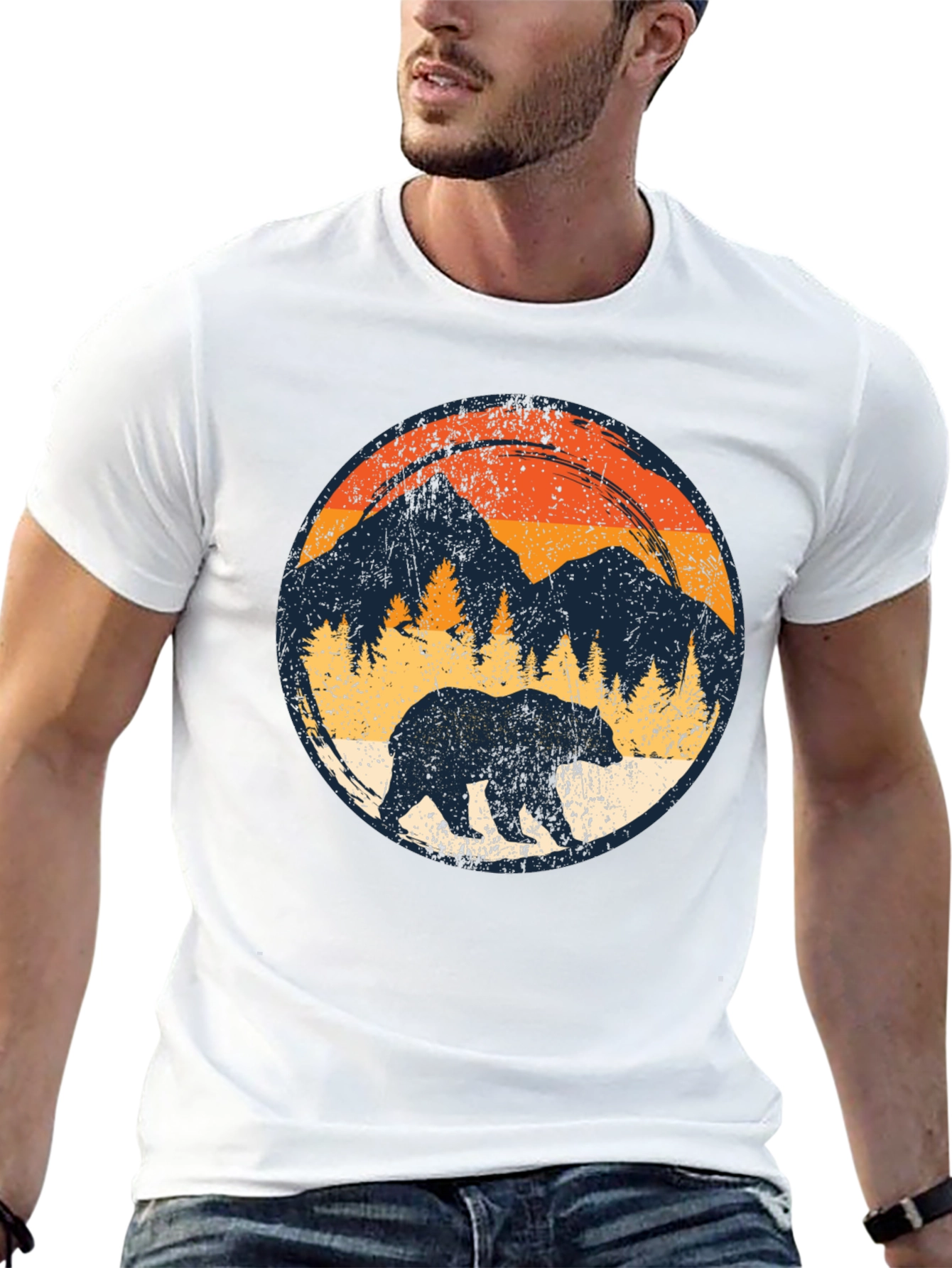 Black Retro Bear Mountain Black T-Shirt view 13