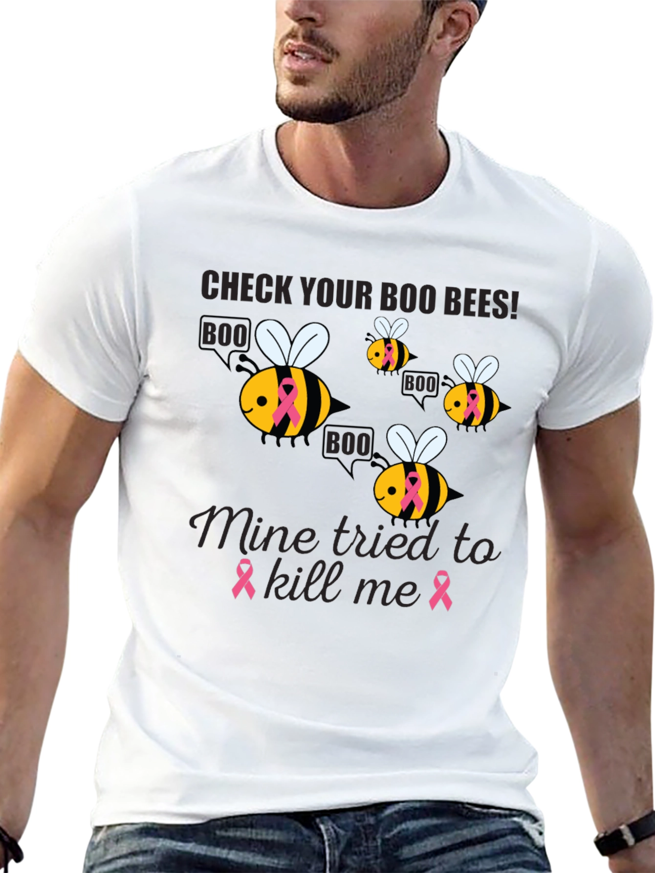 Black Boo Bees Breast Cancer Awareness T-Shirt view 13