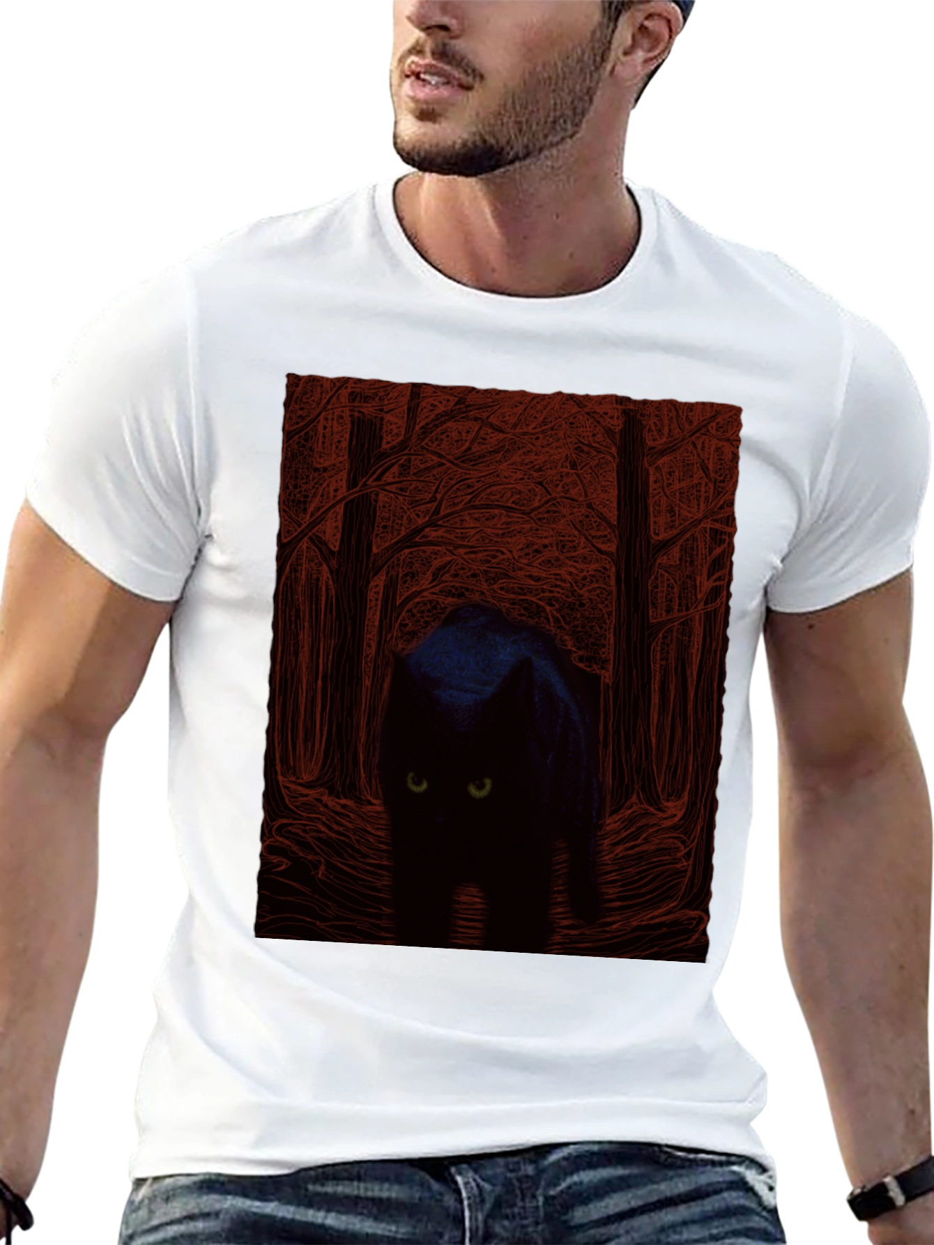 Black Black Cat Forest Graphic Tee - Men's Black T-Shirt view 13