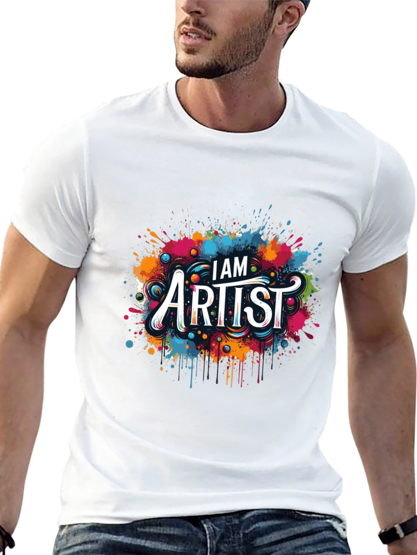 Black I AM Artist Tee: Creative Color Splash Graphic T-Shirt view 13