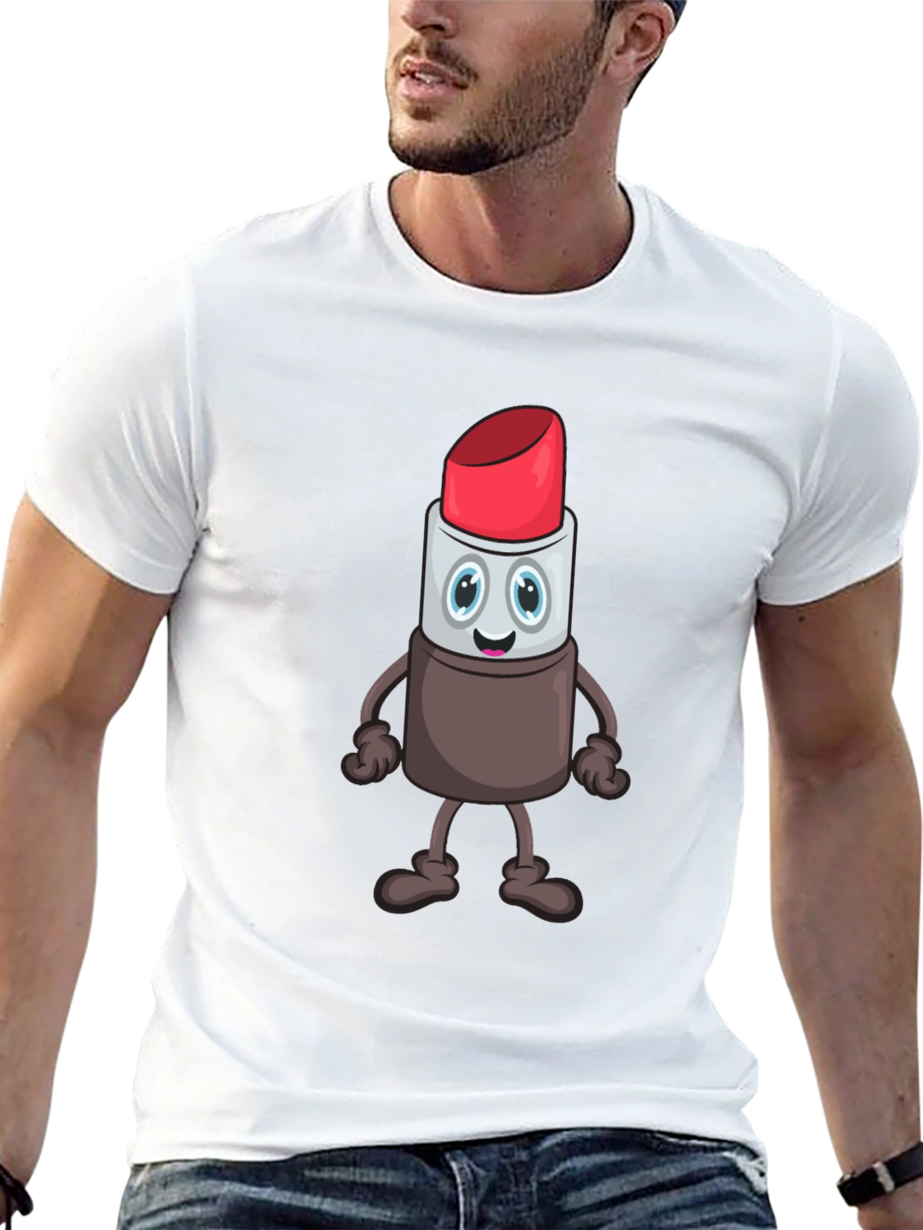 Black Cartoon Lipstick Graphic Tee - Unisex Black T-Shirt view 13