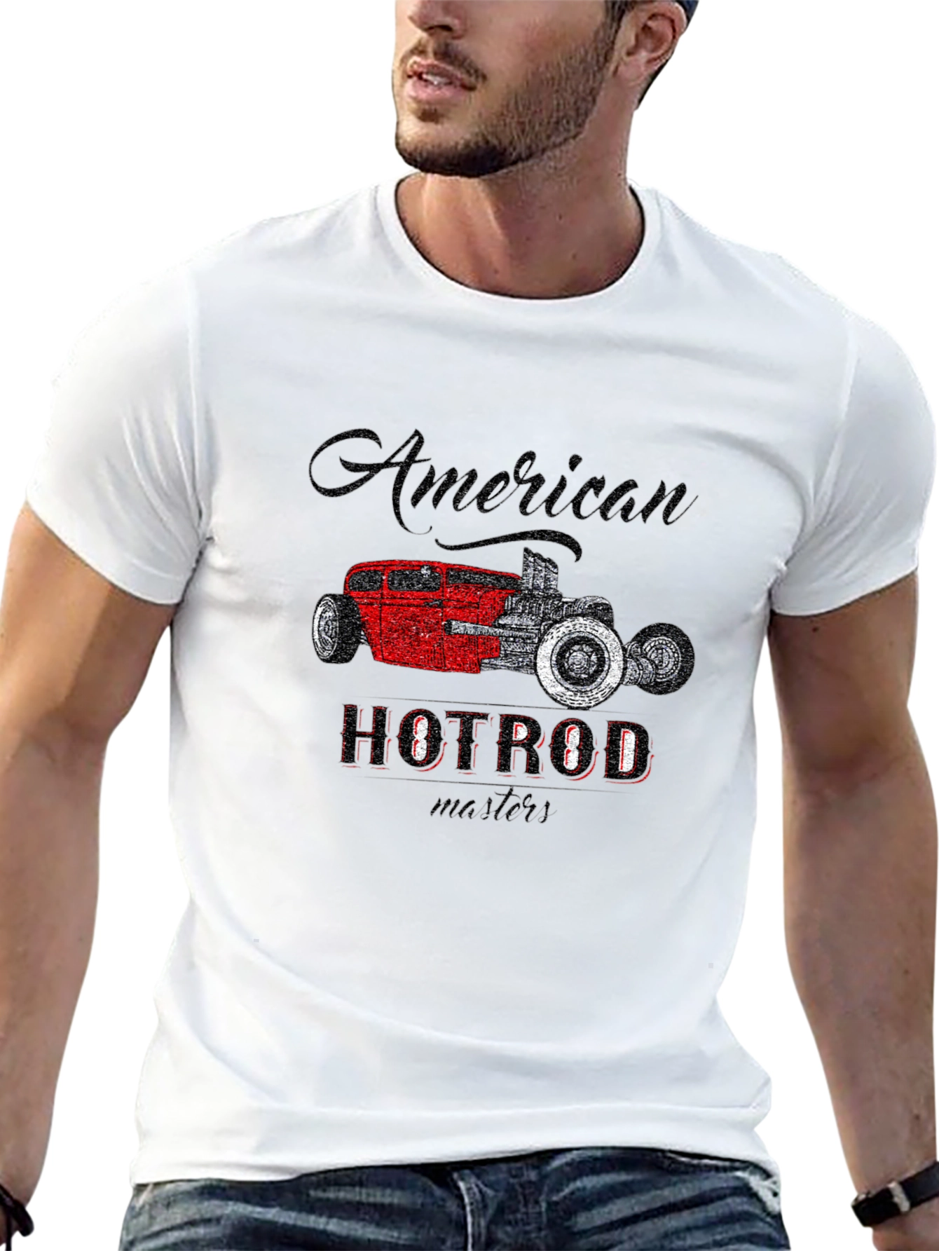 Black American Hot Rod Graphic Tee - Vintage Car Design view 13