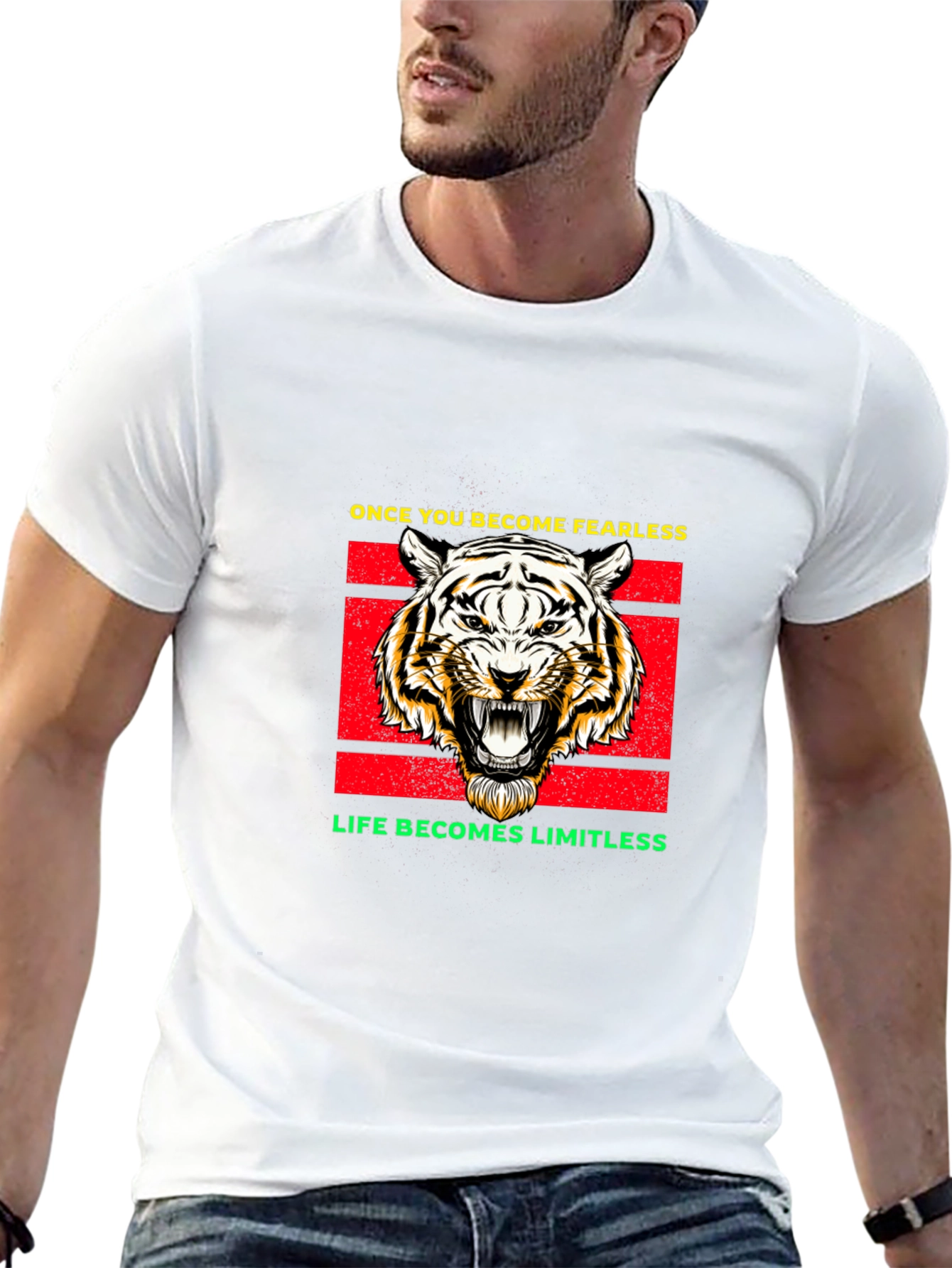 Black Fearless Tiger Graphic Tee - Black Cotton Blend view 13