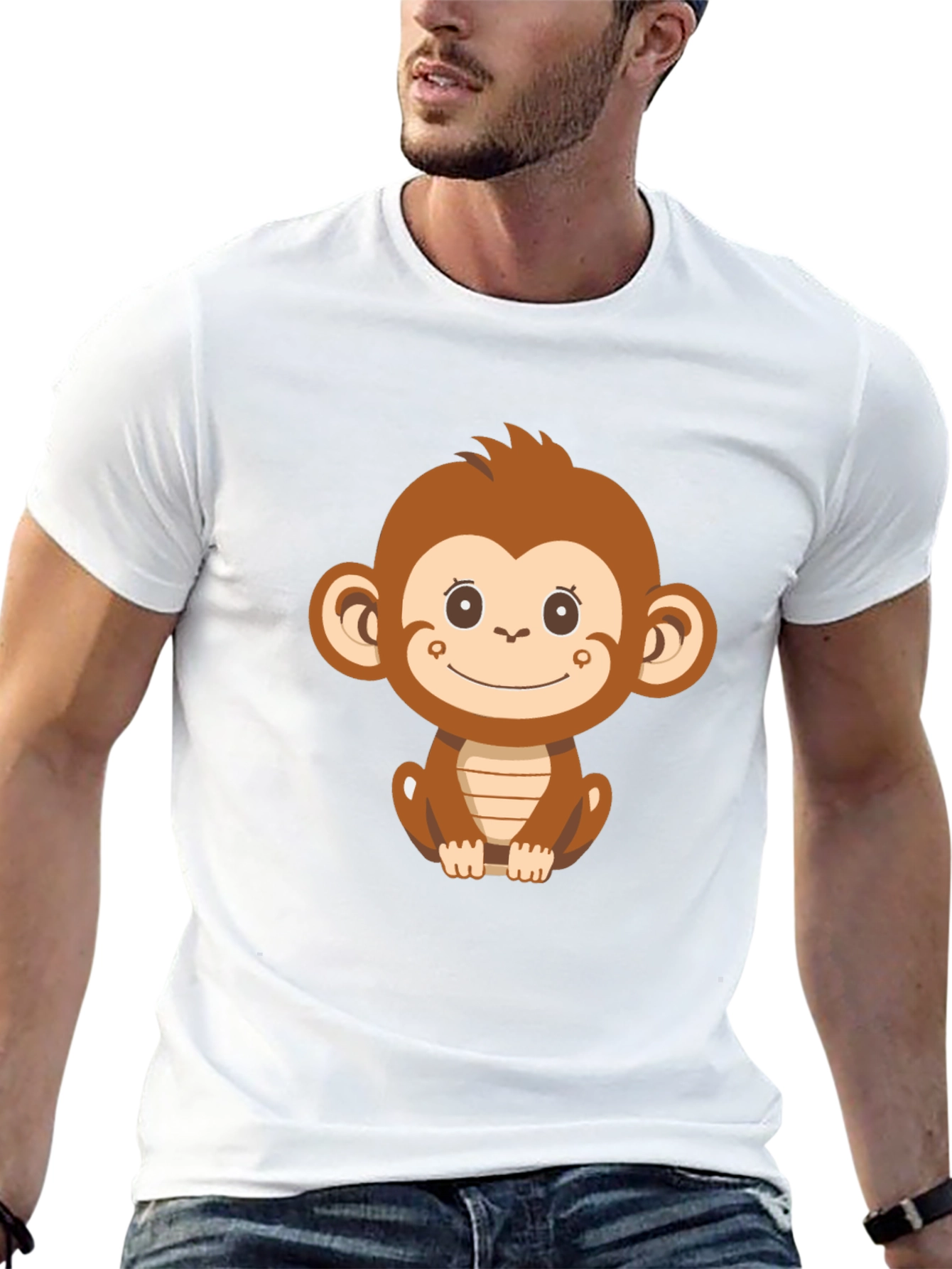 Cute Monkey Graphic T-Shirt - Black - 13