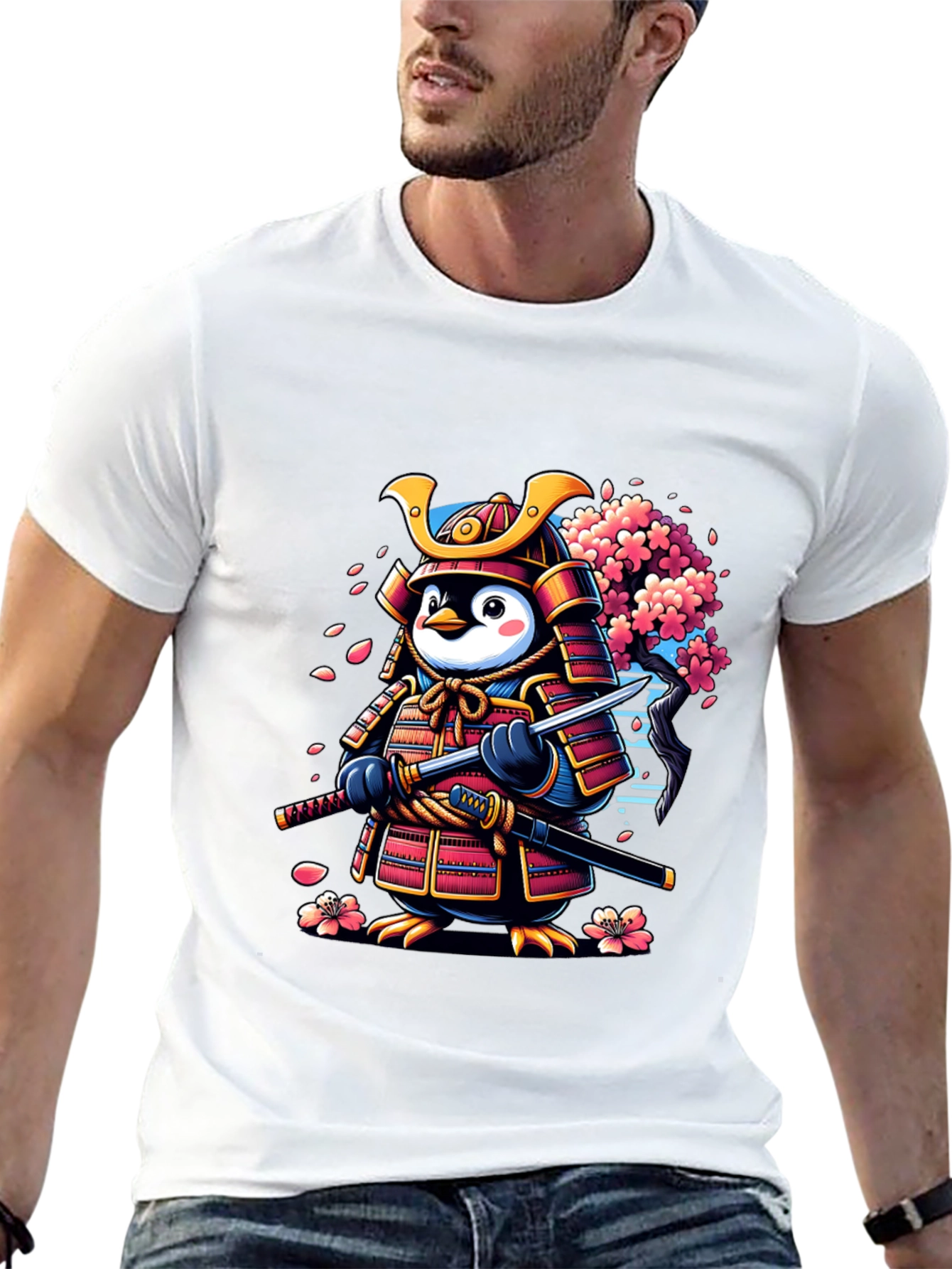 Black Samurai Penguin Graphic Tee - Unique Cartoon Style view 13